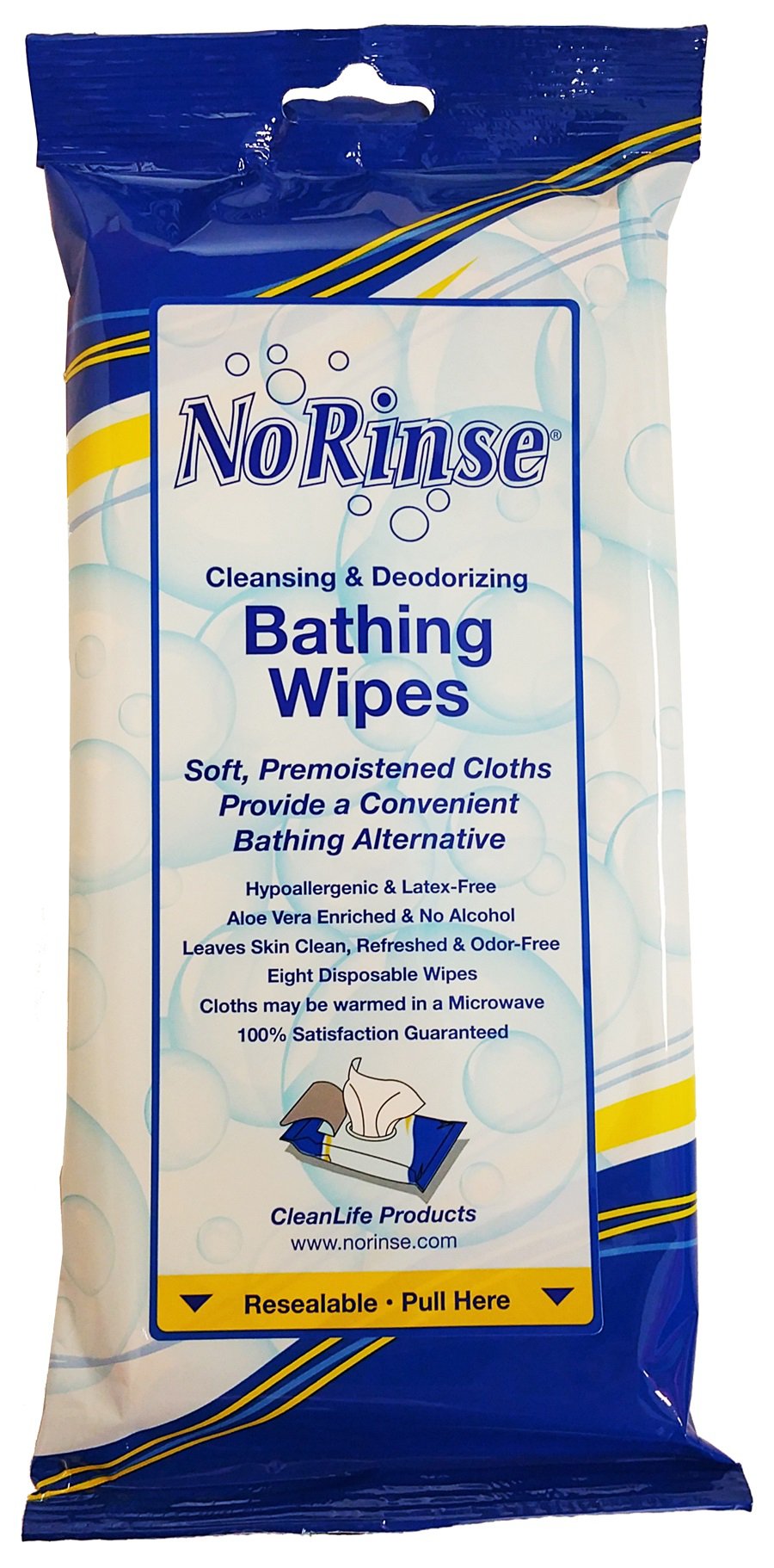 WIPE, BATHING NO RINSE (8/PK 24PK/CS)
