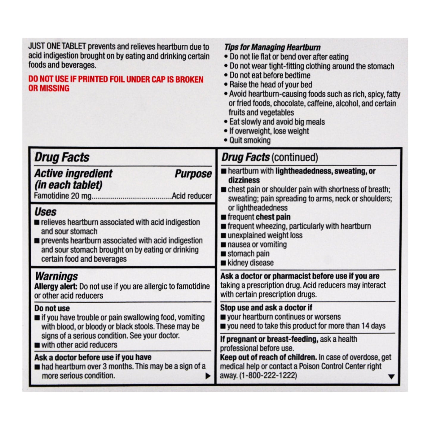 HEARTBURN RELIEF, TAB 20MG (50/BT)