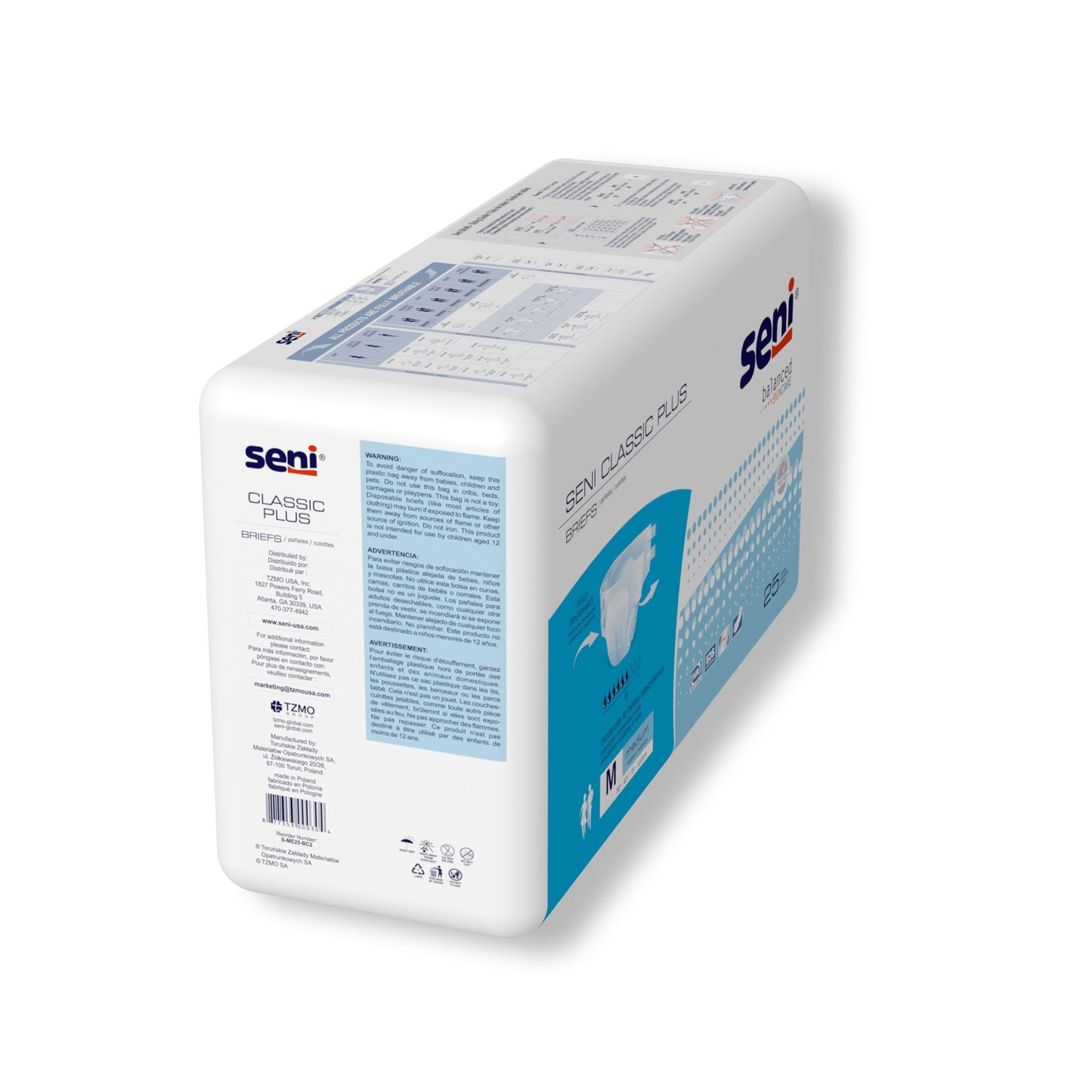 BRIEF, INCONT SENI CLASSIC PLUS MED 30"-43" (25/PK 4PK/CS)