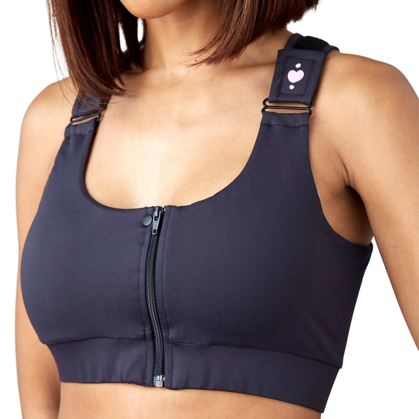 BRA, PST-OP SHIRL W/DBL ZIP FRNT CLSR STRAP BLK LG (36/CS)