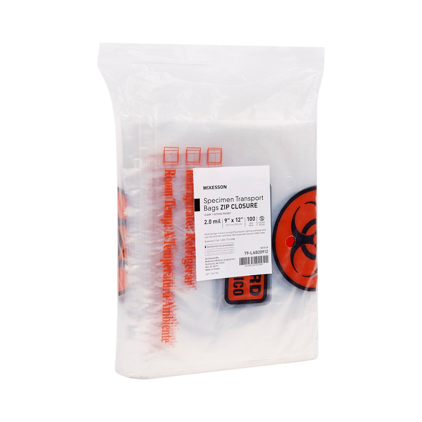 BAG, SPCMN BIOHAZ O/SIDE PCKT ZIPLCK 9X12 (100/PK)