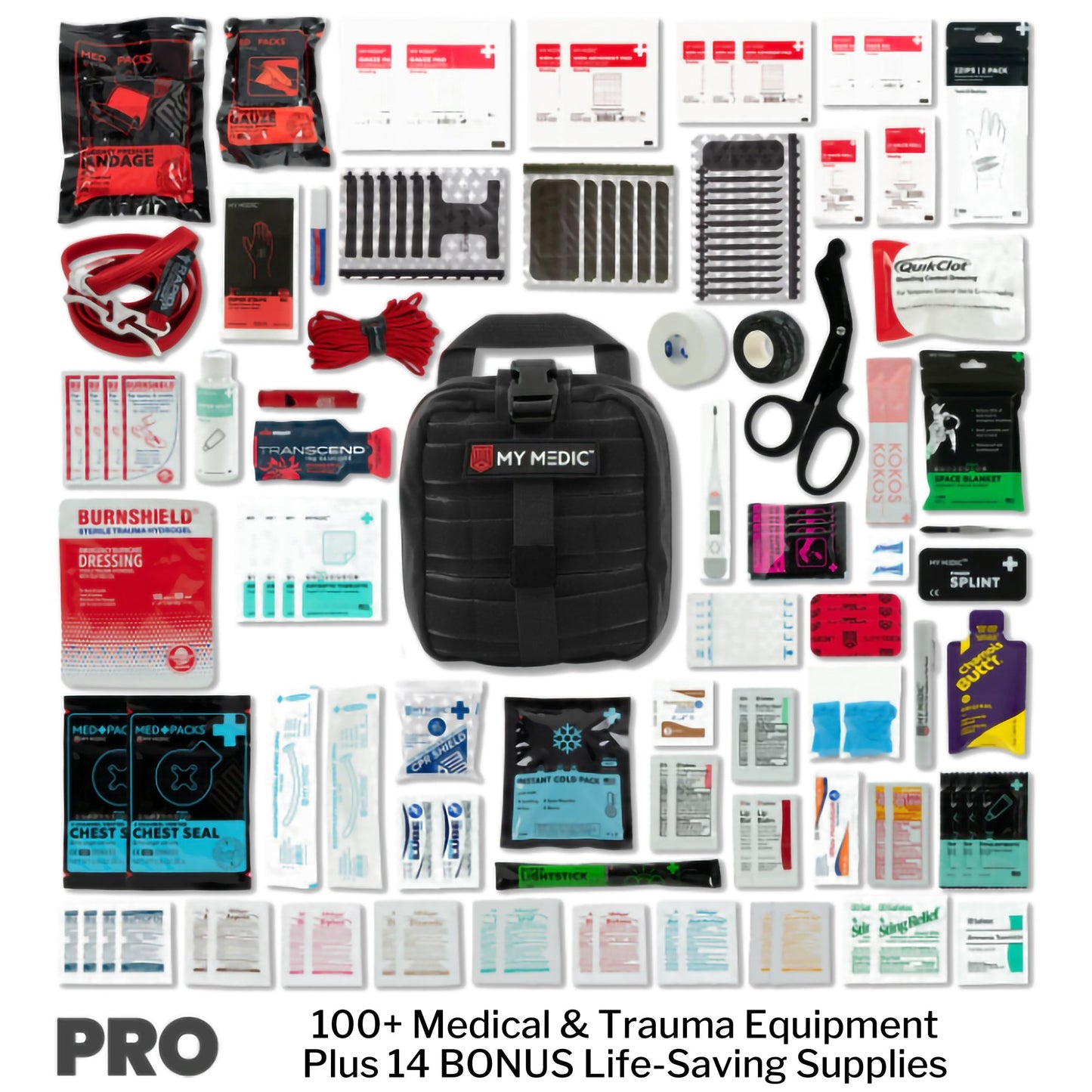 FIRST AID KIT, MYFAK PRO 100PCNYLON BAG BLK 8.7X7.2X6"