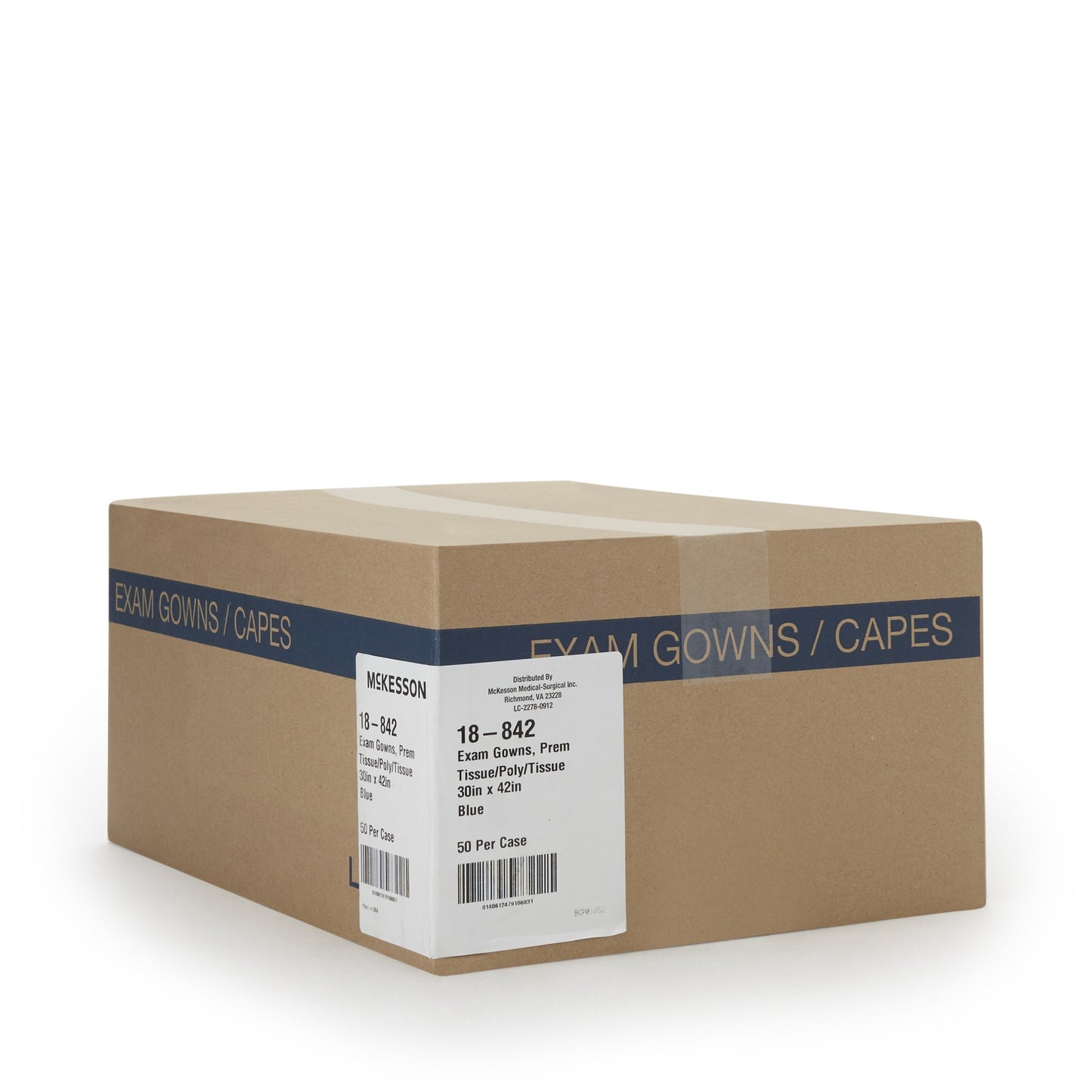 GOWN, EXAM T/P/T F/B OPN BLU 30X42 (50CS)