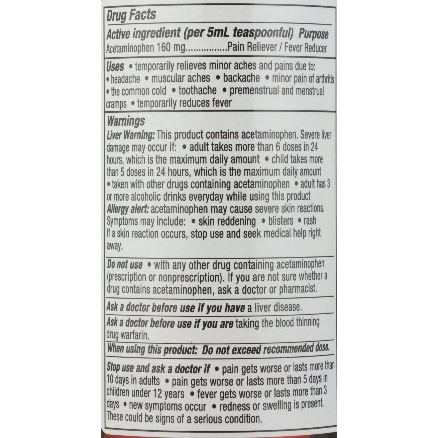 ACETAMINOPHEN LIQ 160MG/5ML CHERRY ELX AF 16OZ 12/CS