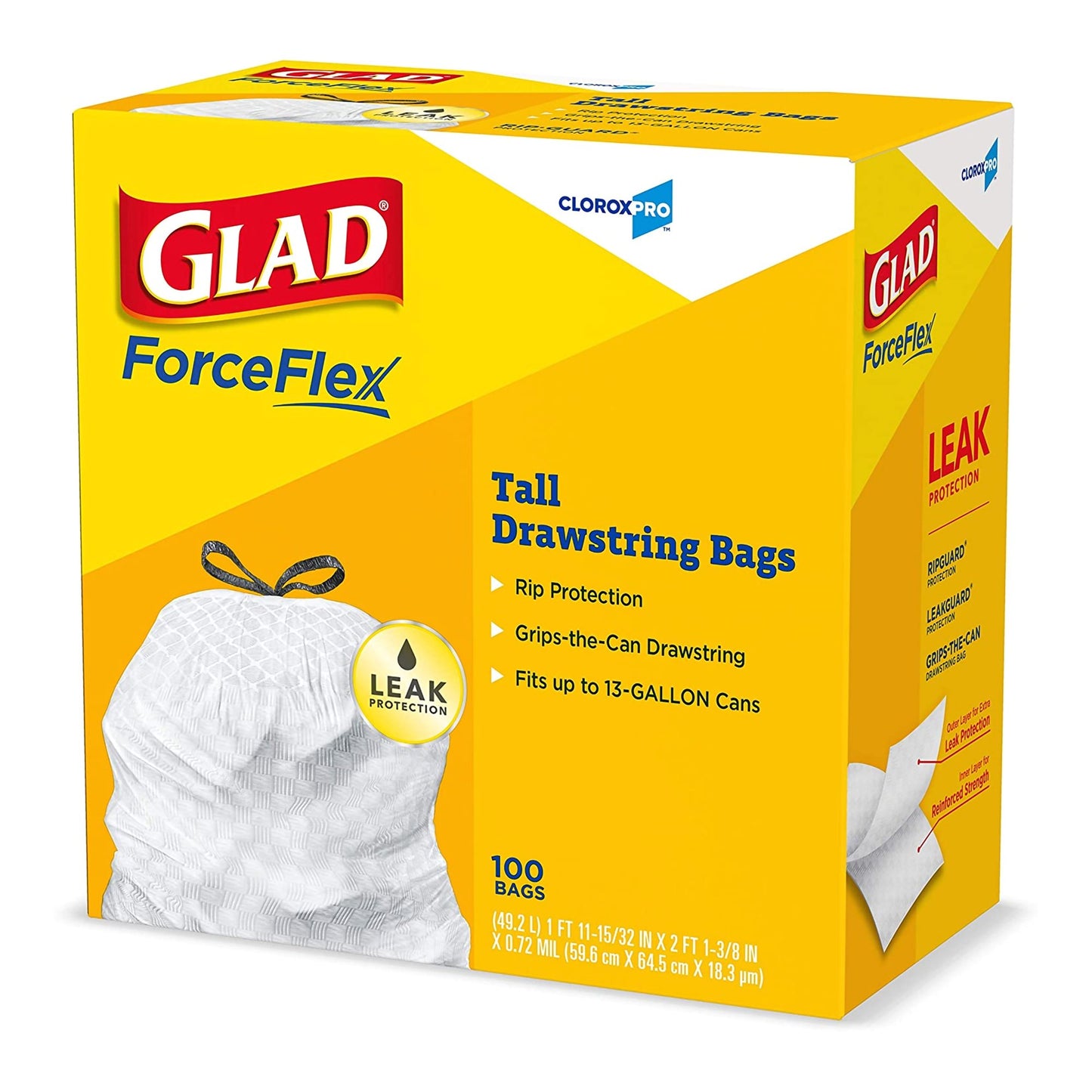 LINER, TRASH GLAD DRWSTRNG FORCEFLEX TALL KITCHEN 13 GSALFLD