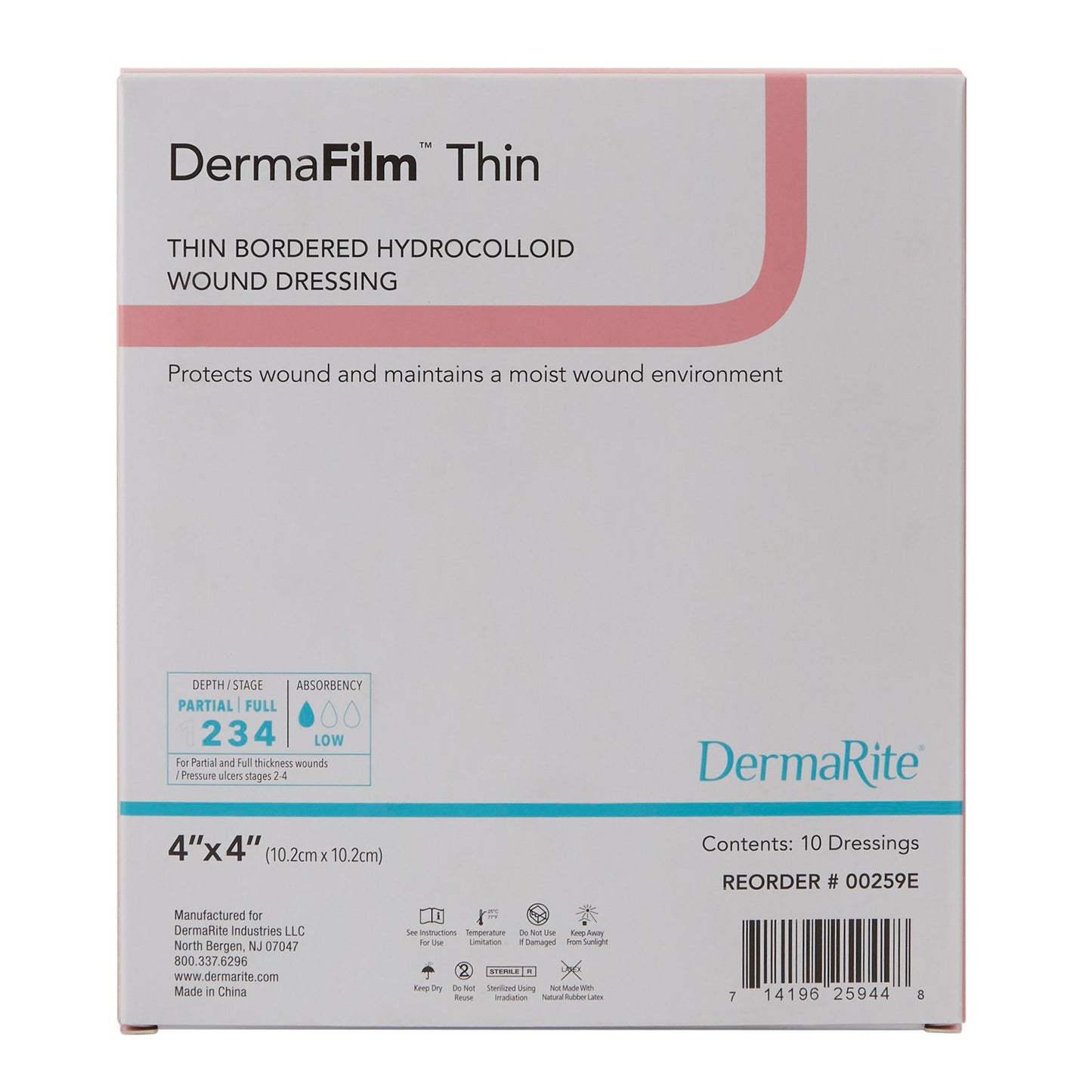 DRESSING, DERMAFILM W/BORDER THIN 4"X4" (10/BX)