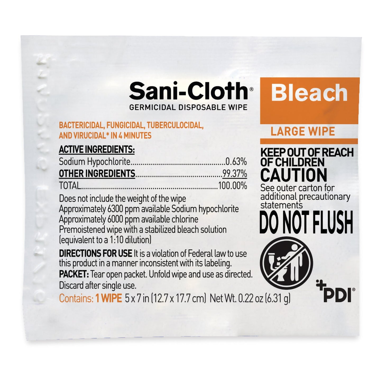WIPE, SANI-CLOTH W/BLEACH LARGE (40/PK 10PK/CS)