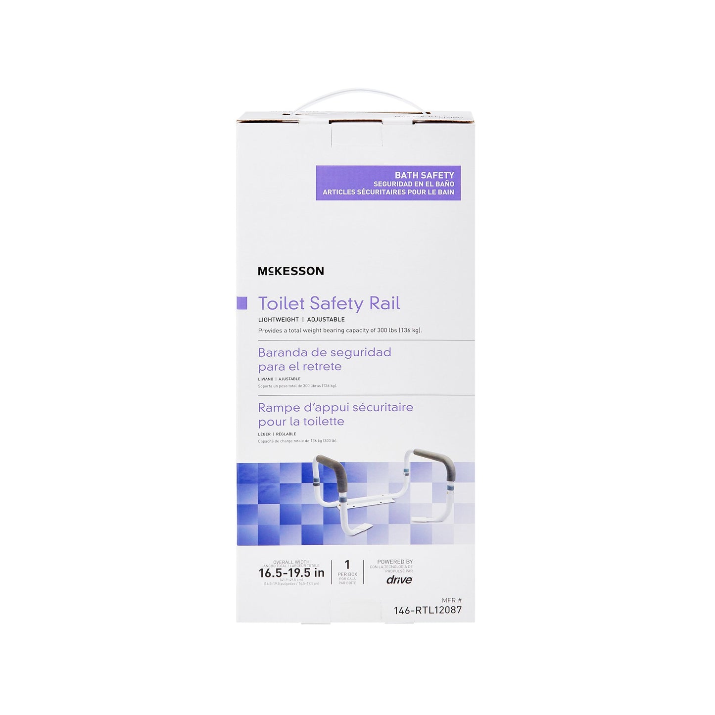 RAIL, TOILET SAFETY ADJ WIDTH 16.5"-19.5" (2/CS)