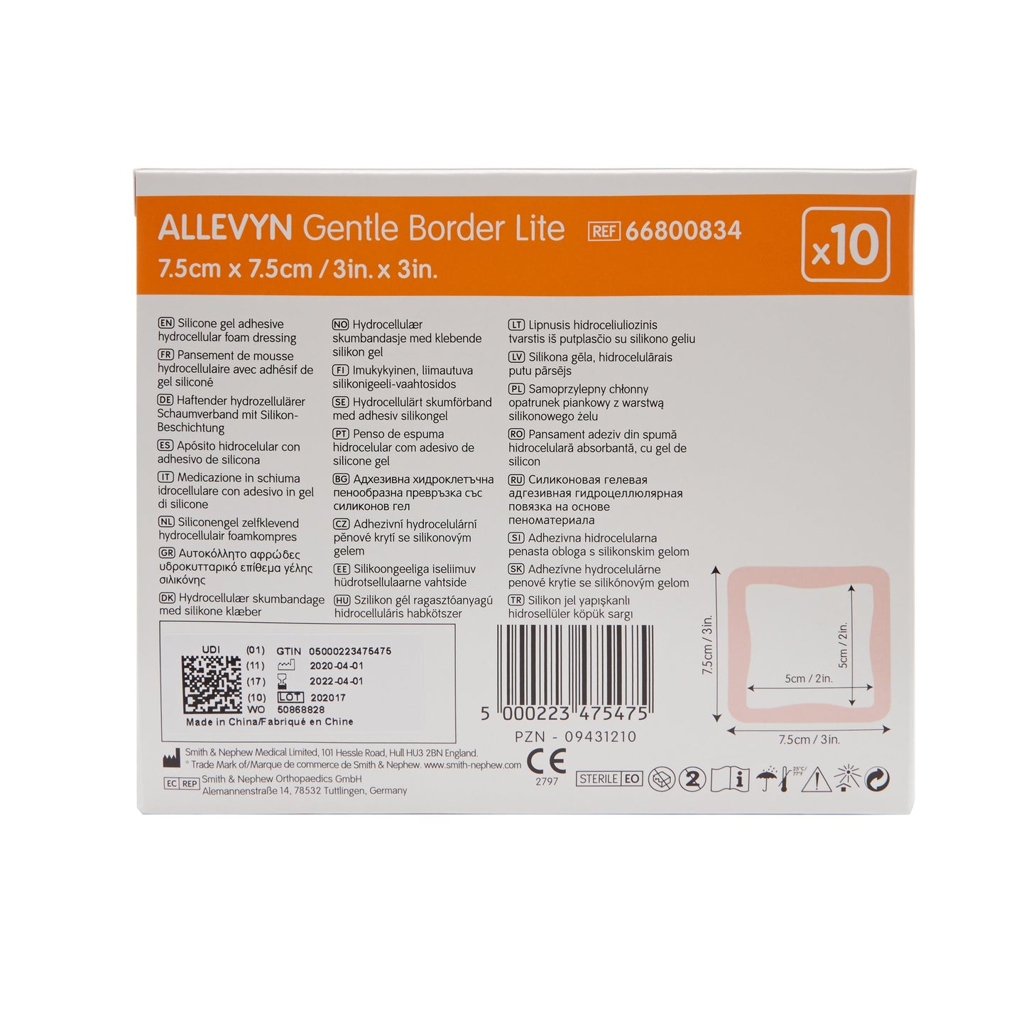 DRESSING, ALLEVYN BRDR LT 3X3"(10/BX 6BX/CS)