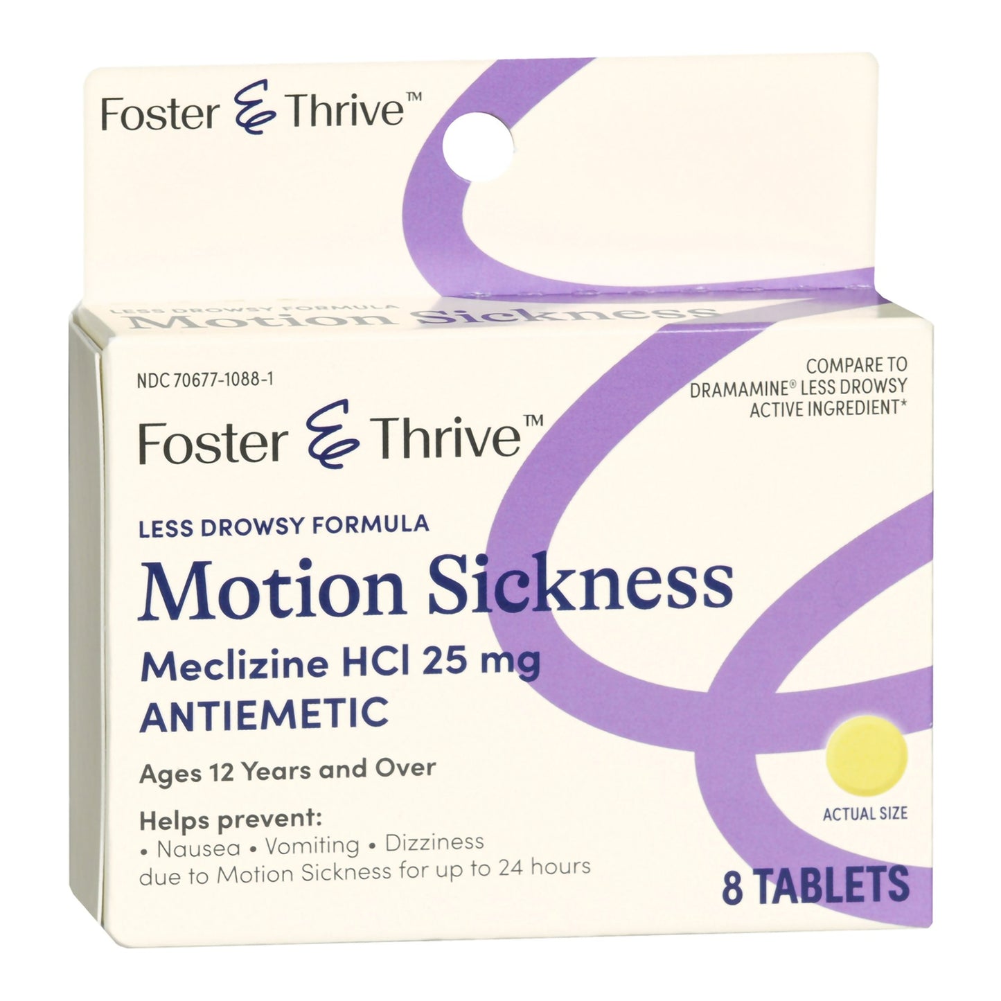 MECLIZINE, TAB FT MOTION SICKNESSLESS DROWSEY 25MG (8/BX)
