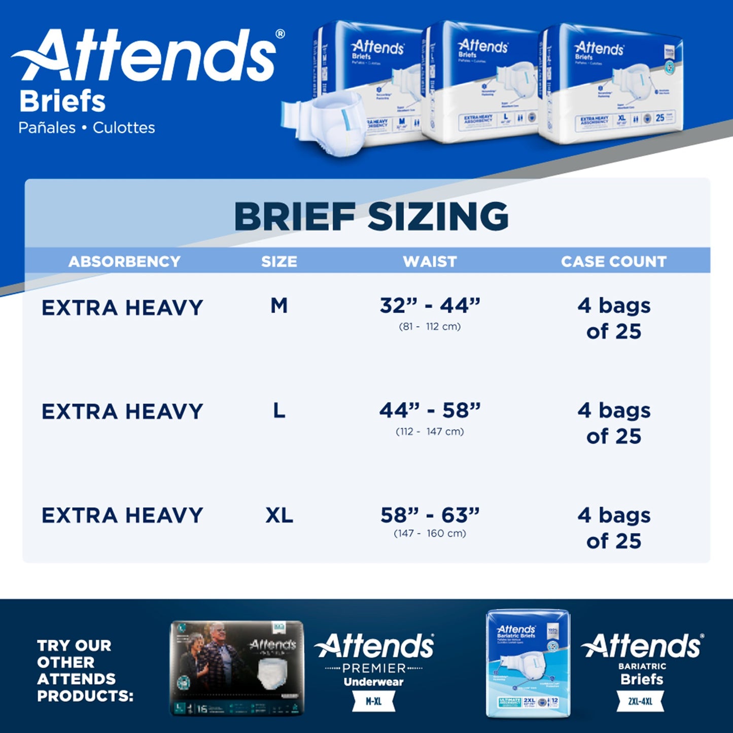 BRIEF, ATTENDS XHEAVY ABSORBENCY XLG (25/BG 4BG/CS)