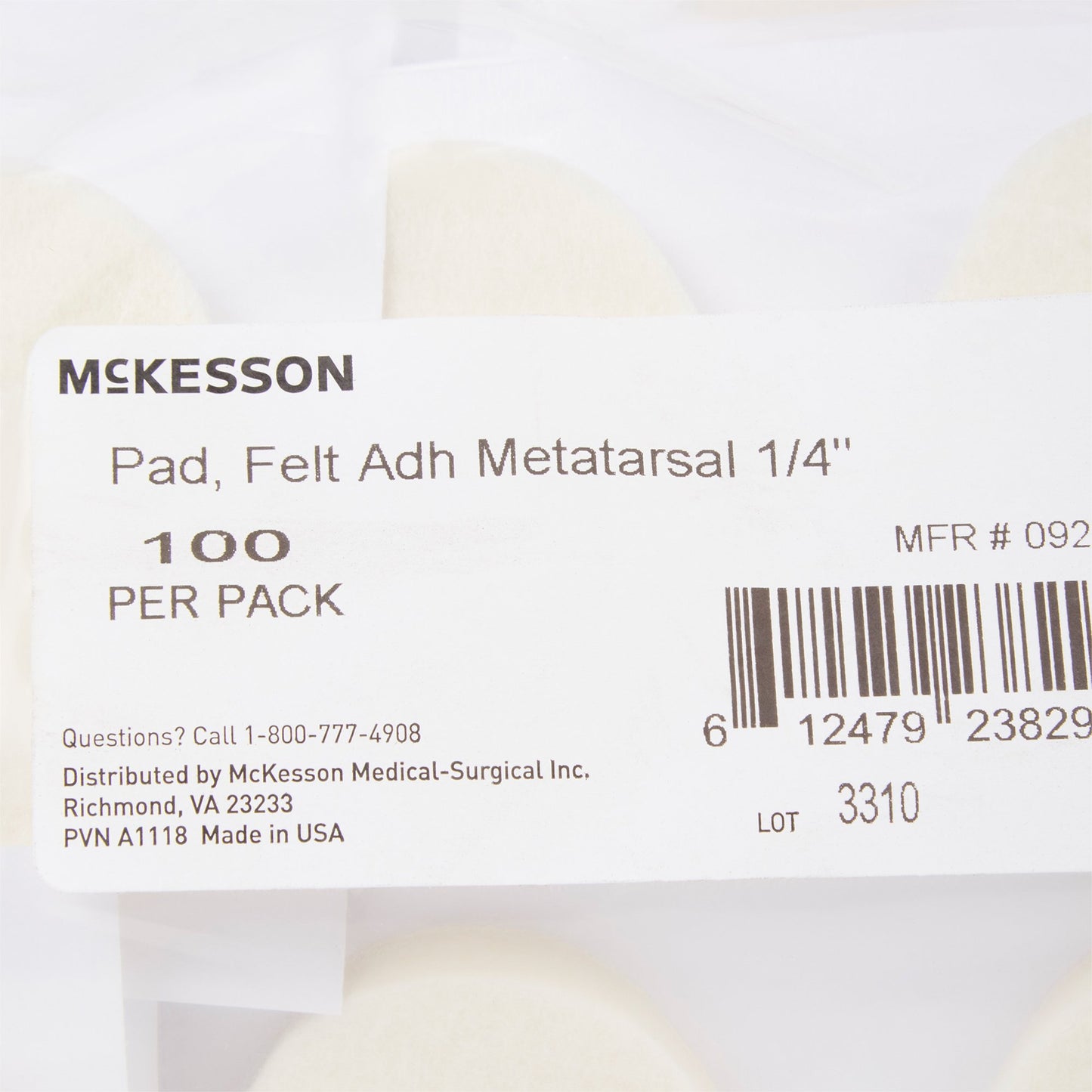 PEDI-PAD, FELT ADH WHT #106-LG"1/4" (100/PK 20PK/CS)