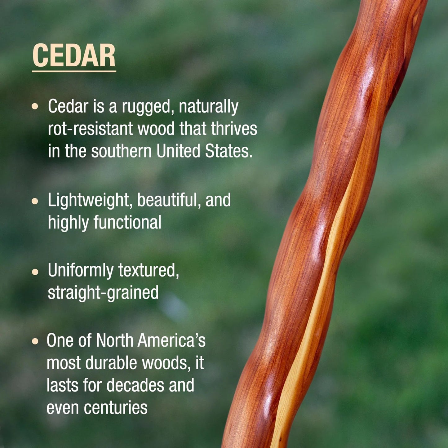 STICK, WALKING WOOD BRAZOS 58 TWISTED AROMATIC CEDAR 58"