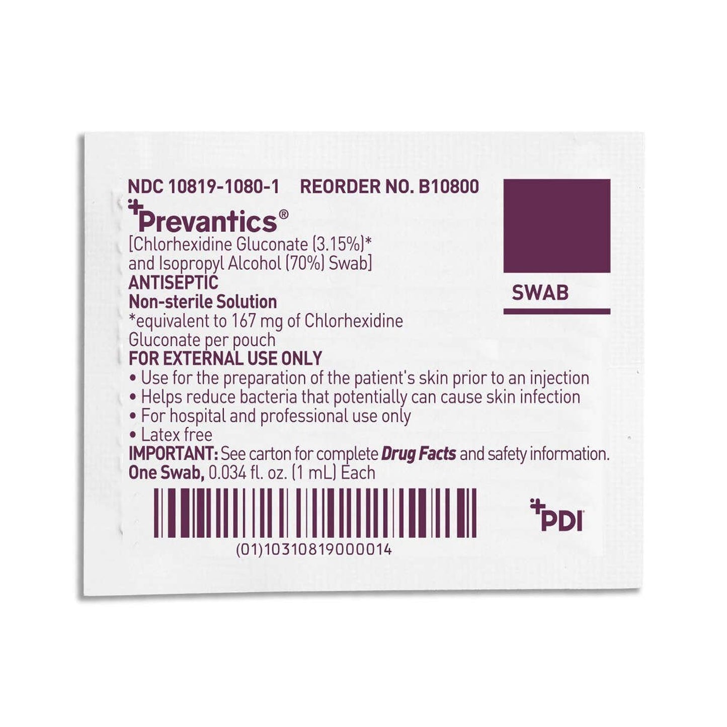 PAD, SWAB PREVANTICS 1ML (100/BX 10BX/CS)