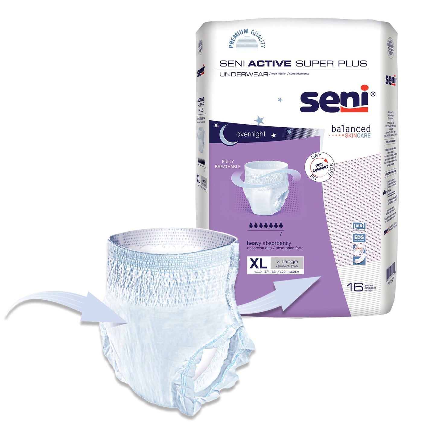 UNDERWEAR, SENI ACTIVE PLUS XLG (16/PK 4PK/CS)