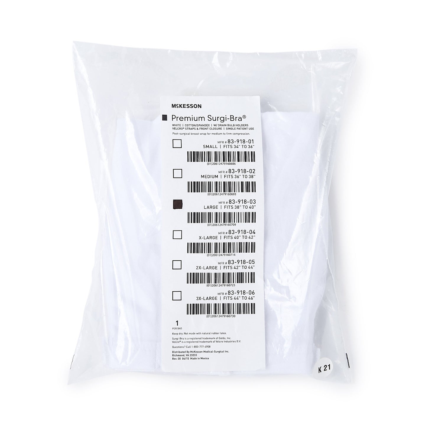 SUPPORT, SURGI-BRA BREAST COTTON WHT LG LF