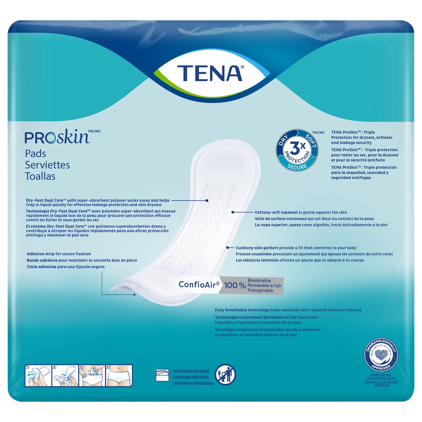PAD, LT TENA DRY FAST CORE ADHESIVE STRIP (33/BG 3BG/CS)