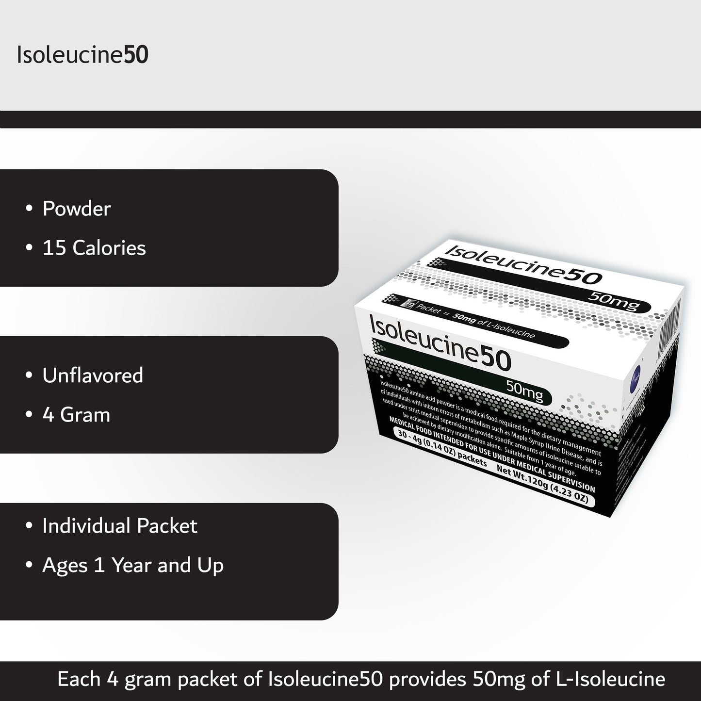 AA ISOLEUCINE, 50MG SUPPLEMENT4GM (30/BX)