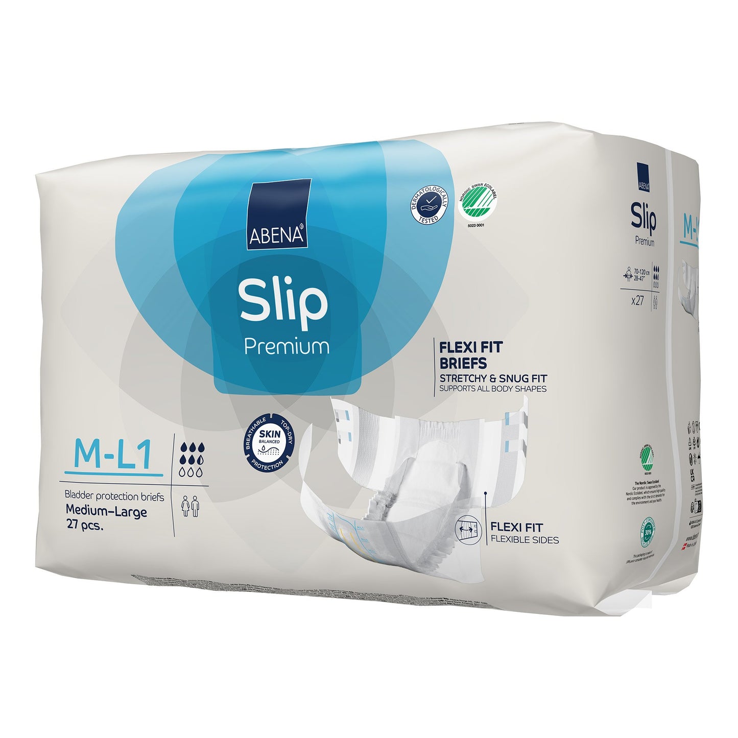 BRIEF, INCONT SLIP FLEX FIT PREM M1-L1 MED/LG (27/PK 4PK/CS)