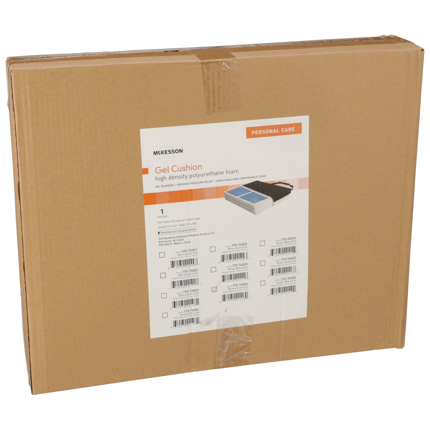 CUSHION, SEAT PROTEKT GEL 20"X16"X3" (4/CS)
