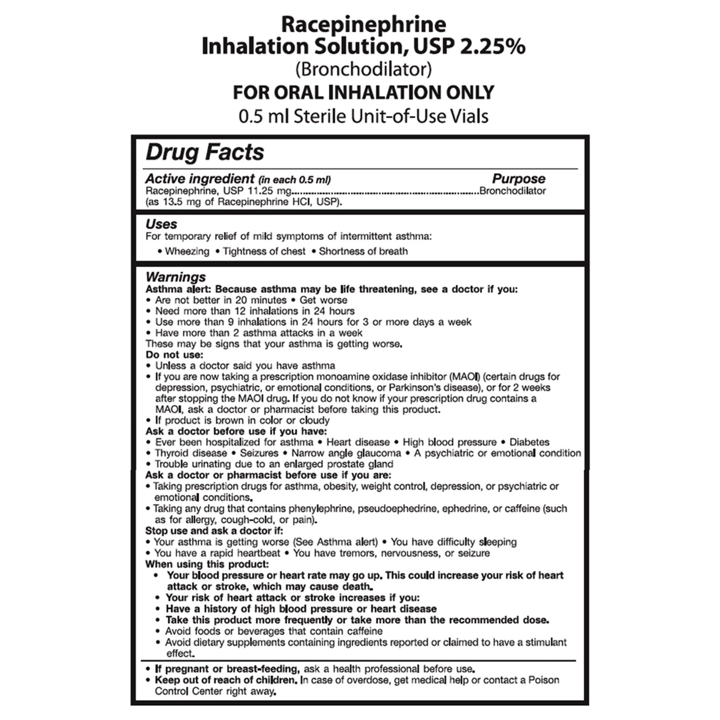 RACEMIC EPI S2, SOL INH 2.25% 0.5ML (30/CT)