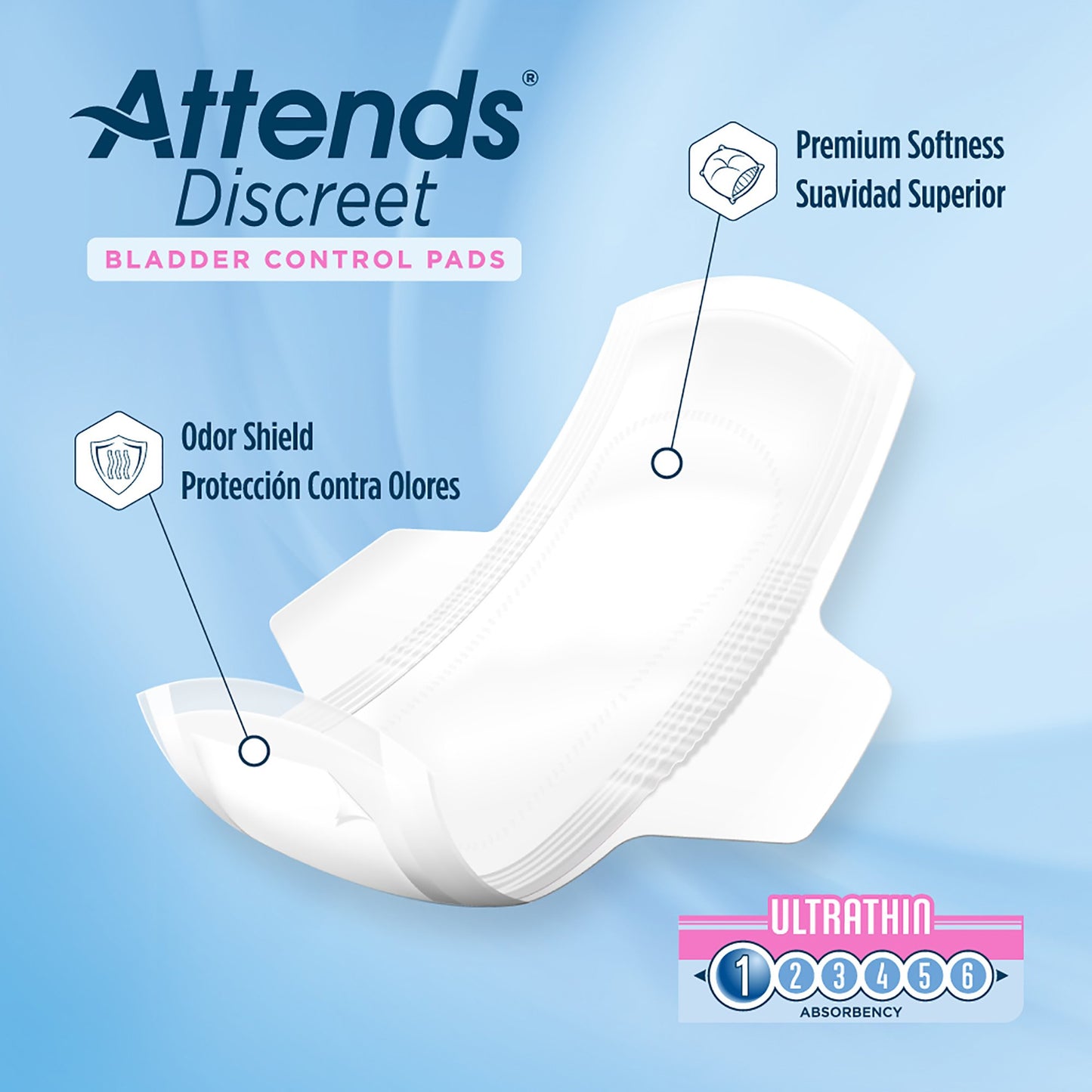 PAD, BLADDER CNTRL ATTENDS DISCREET ULTRATHIN (20/BG 24BG/CS