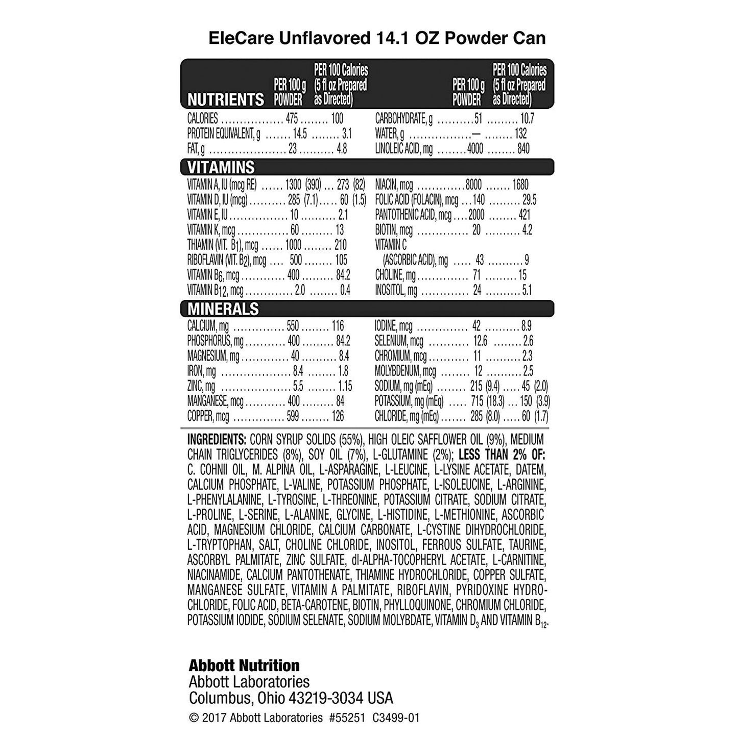 ELECARE, PDR W/DHA/ARA UNFLAV 14.1OZ (6/CS)