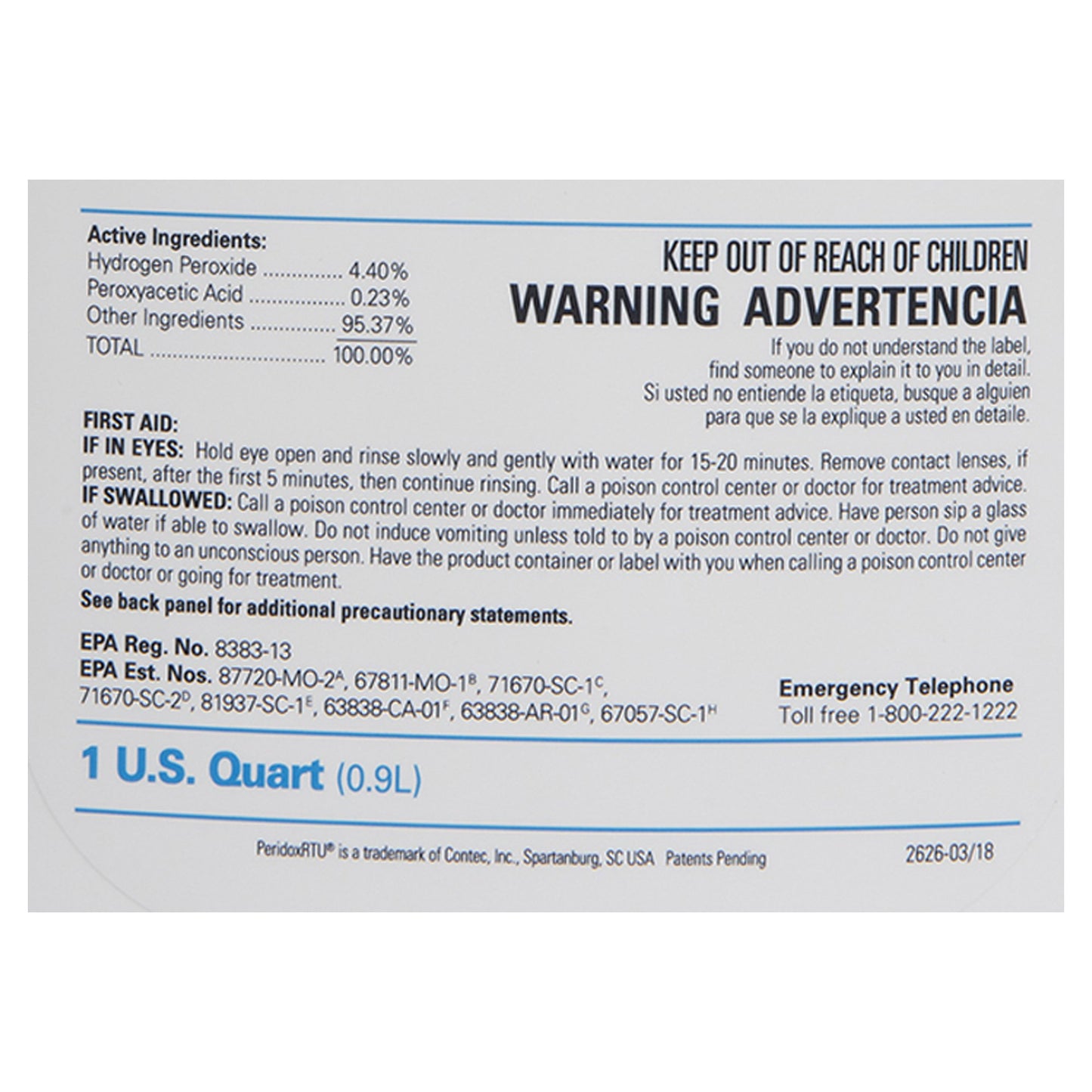 DISINFECTANT, SPORICIDAL PERIDOX RTU DBL BAG STR 32OZ (6/CS)