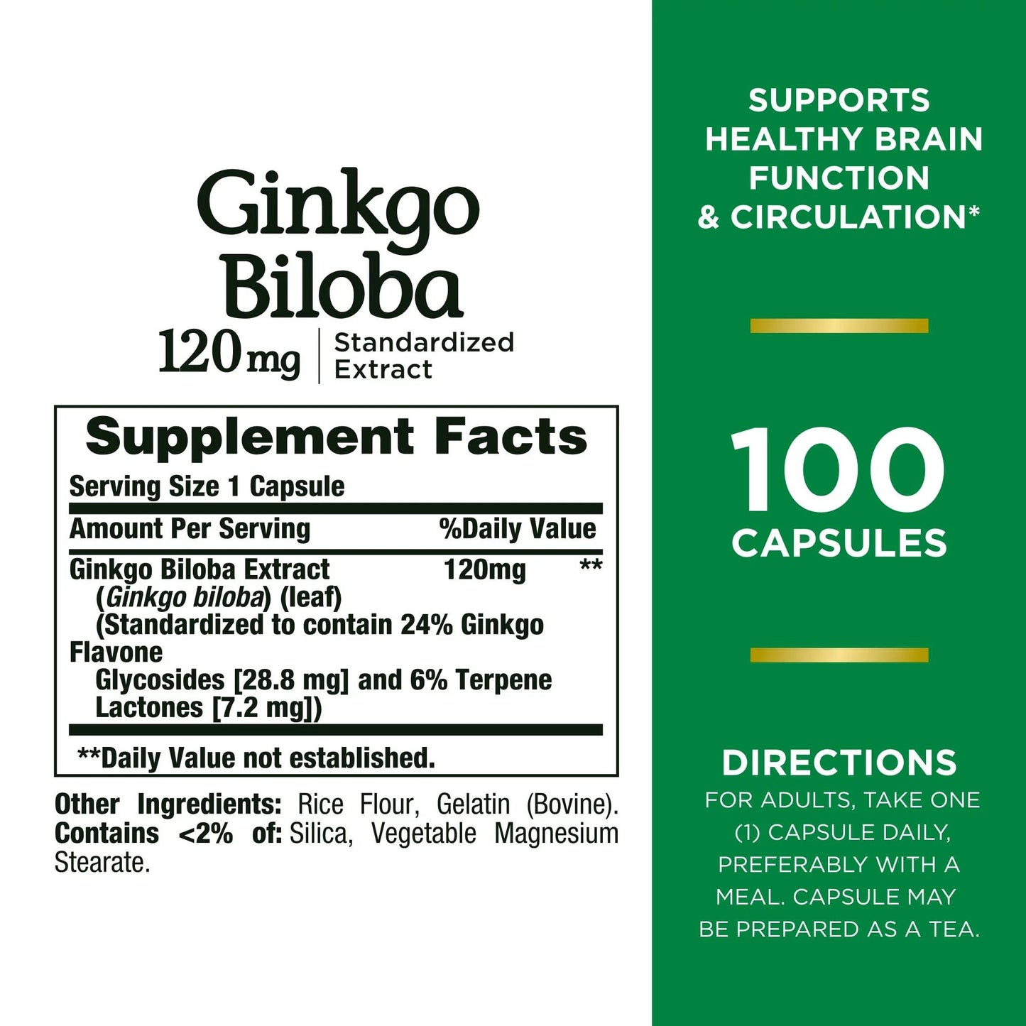 GINKGO BILOBA, CAP NATURES BOUNTY 120MG (100/BT)