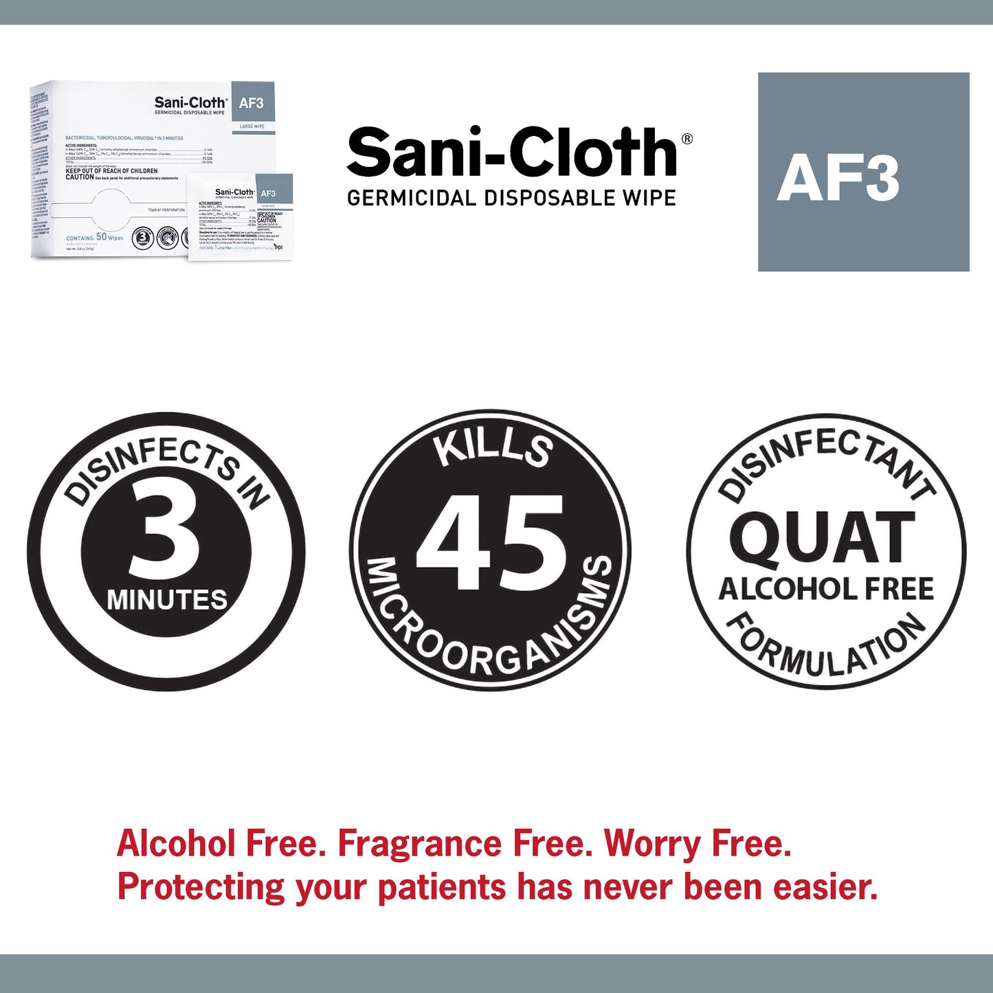 WIPE, DRY SANI-CLOTH AF3 LG 5X8 INDIVIDUAL PACK (50/BX 10BX)