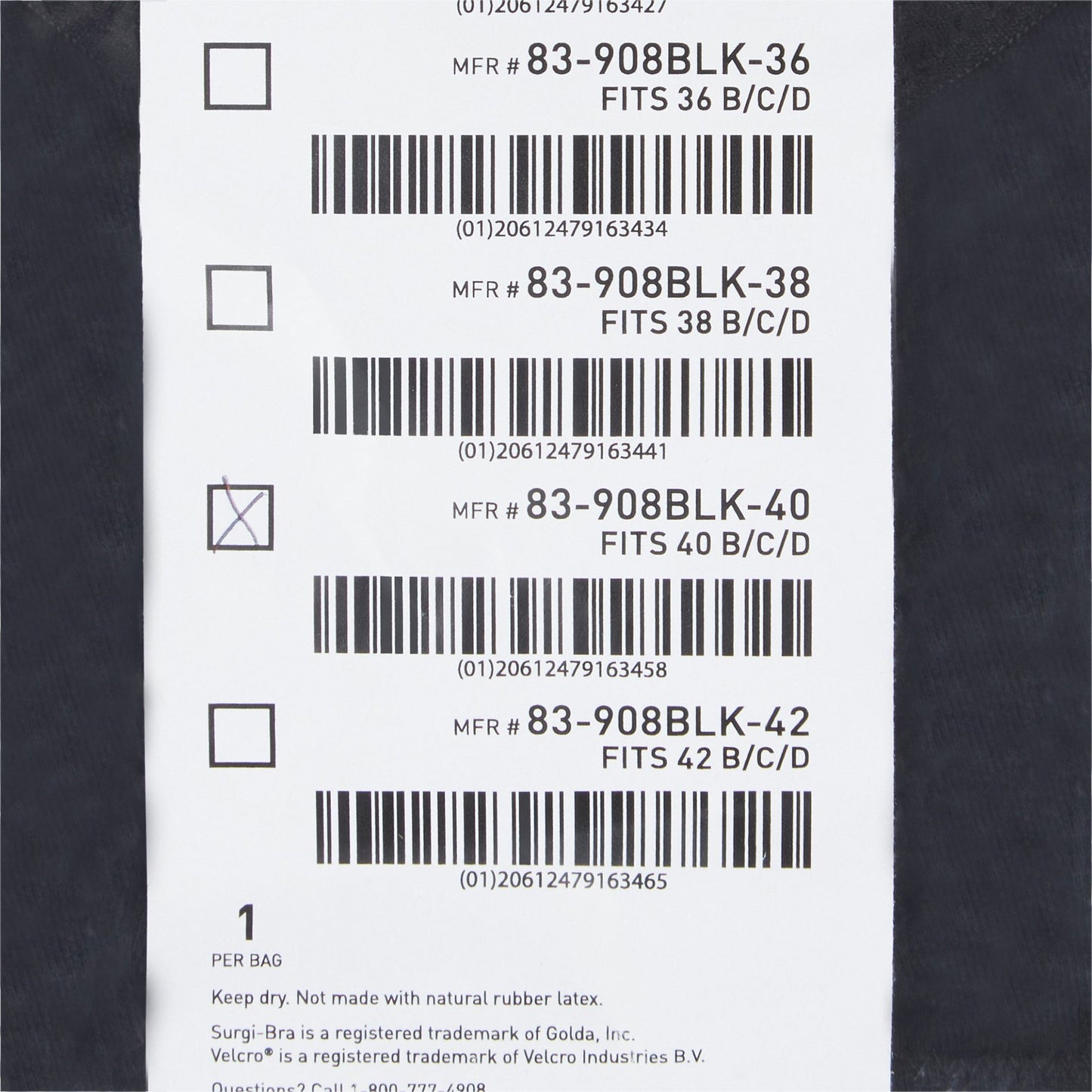 SUPPORT, SURGI-BRA II BREAST COTTON BLK LF 40B/C/D