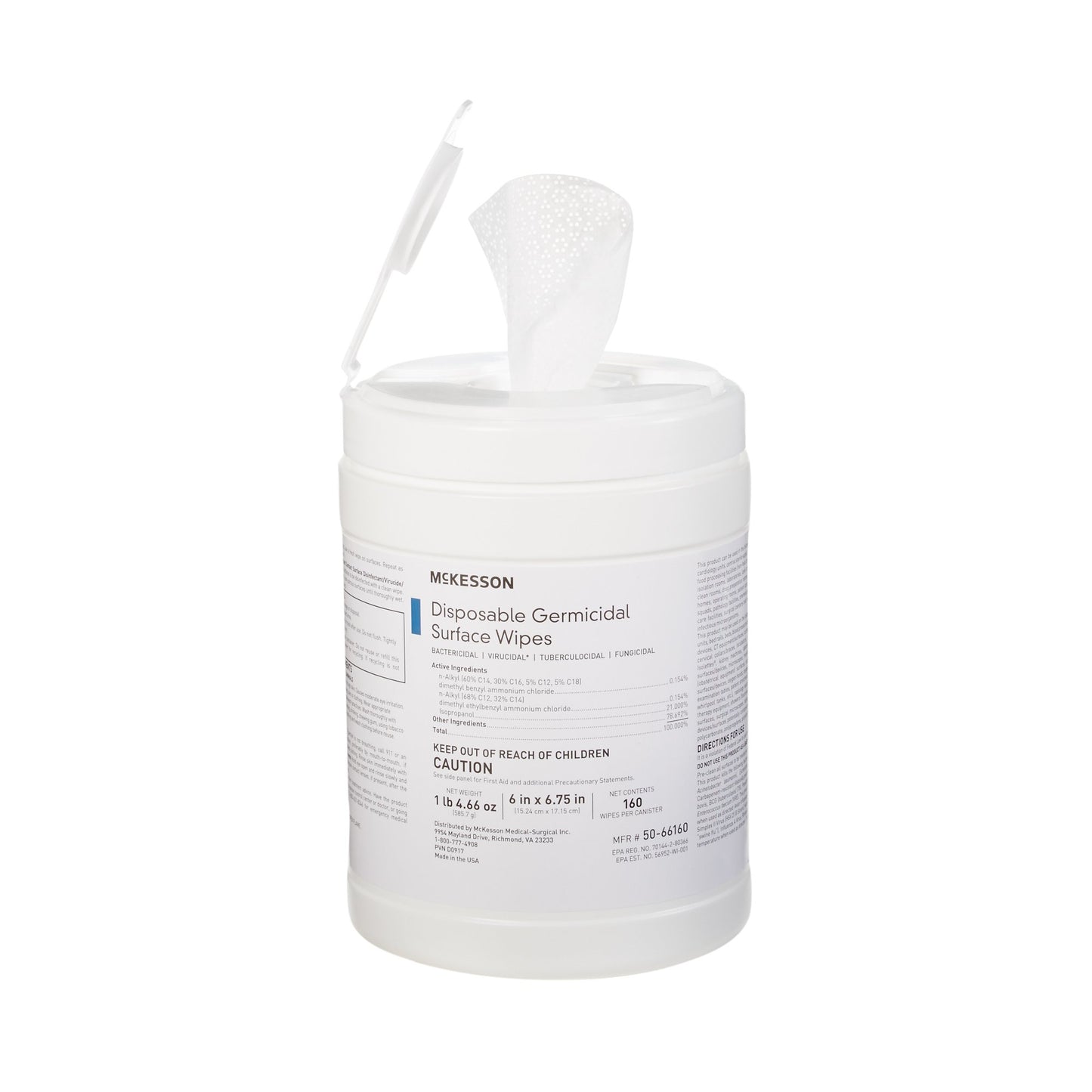 WIPE, GERMICIDE LG 6"X6.75" (160/BX 12BX/CS)