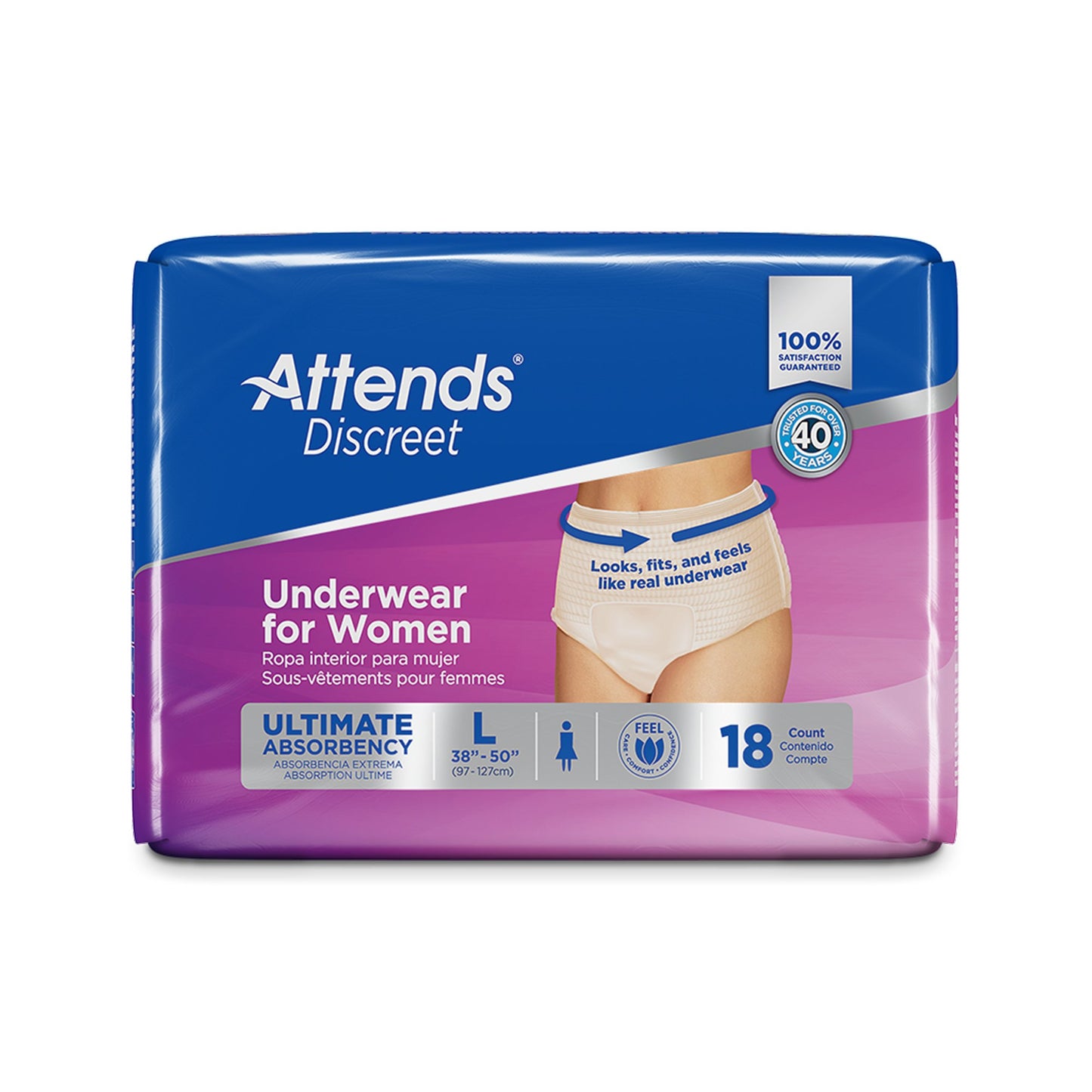 UNDERWEAR, DISCREET ATTENDS FML LG (18/BG 4BG/CS)