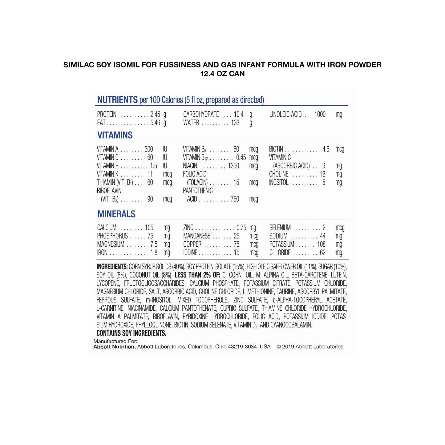 SIMILAC SOY ISOMIL, PDR W/IRON12.4OZ (6/CS) EC