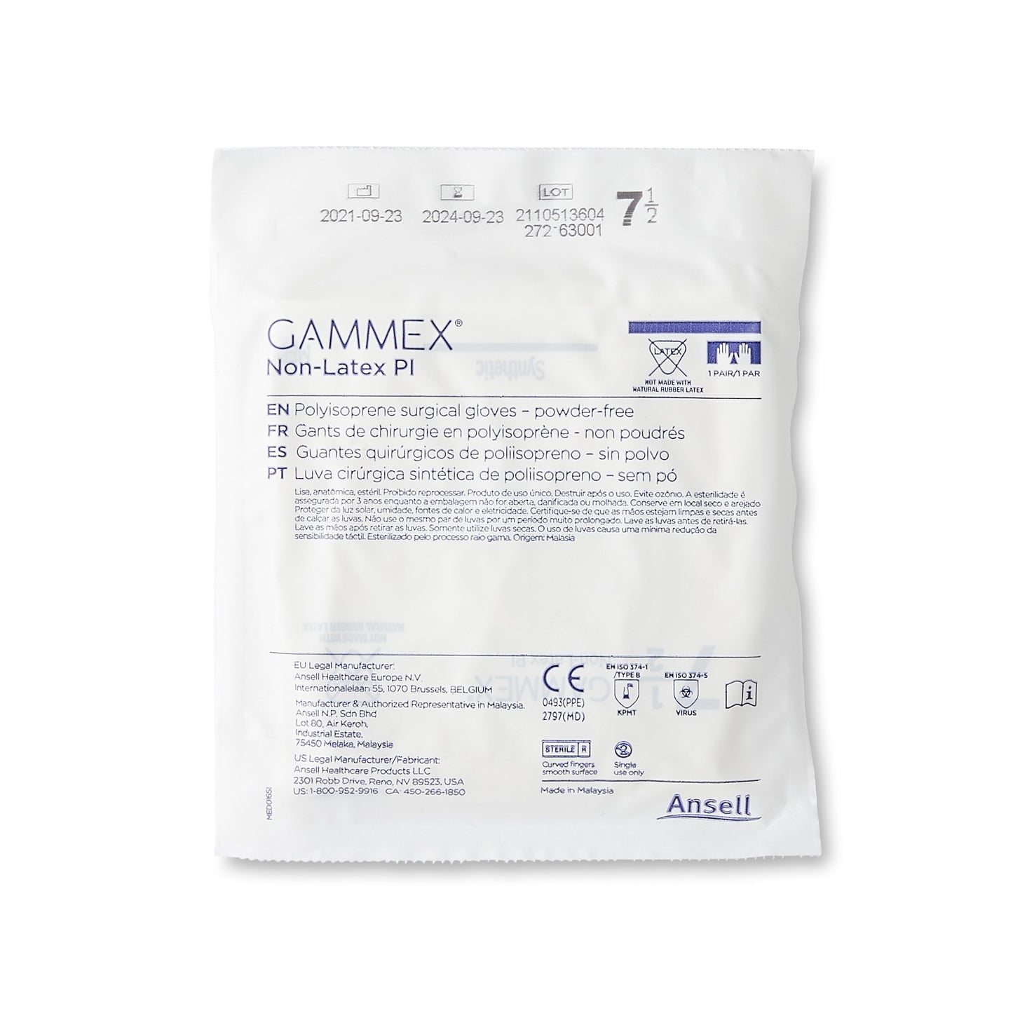 GLOVE, SURG PLYISO 7.5 STR2 SMTH (50PR/BX 4BX/CS)
