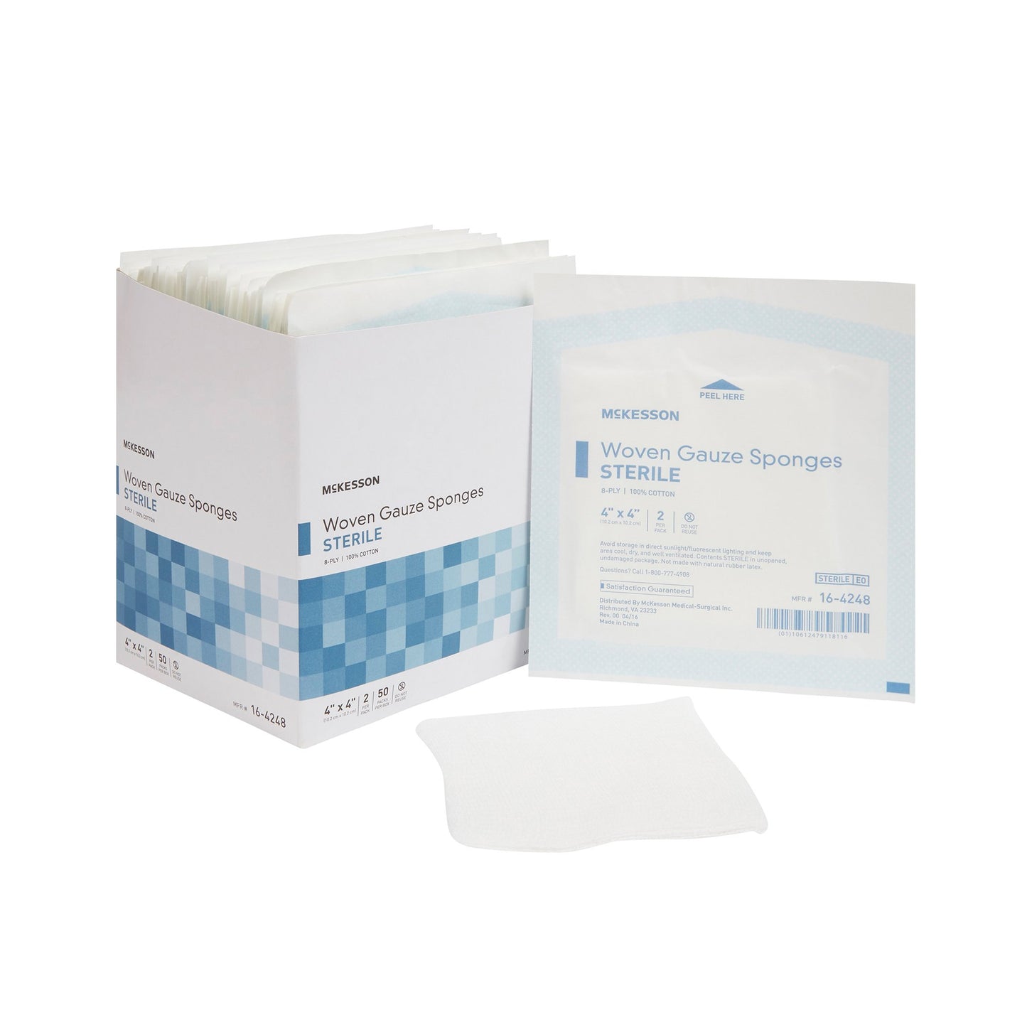 SPONGE, GAUZE 8PLY STR 2'S 4"X4" (2/PK 50PK/BX 12BX/CS)