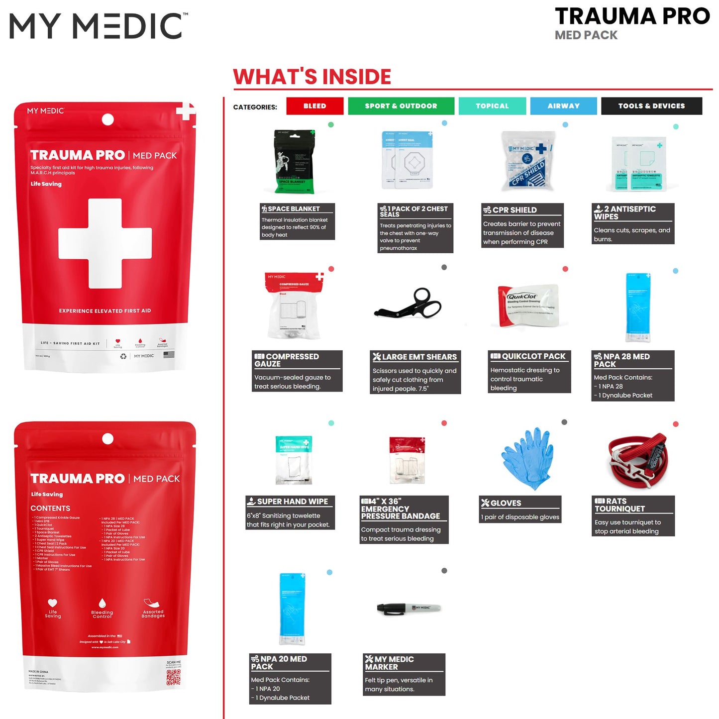FIRST AID KIT, MEDICAL PACK F/TRAUMA PRO