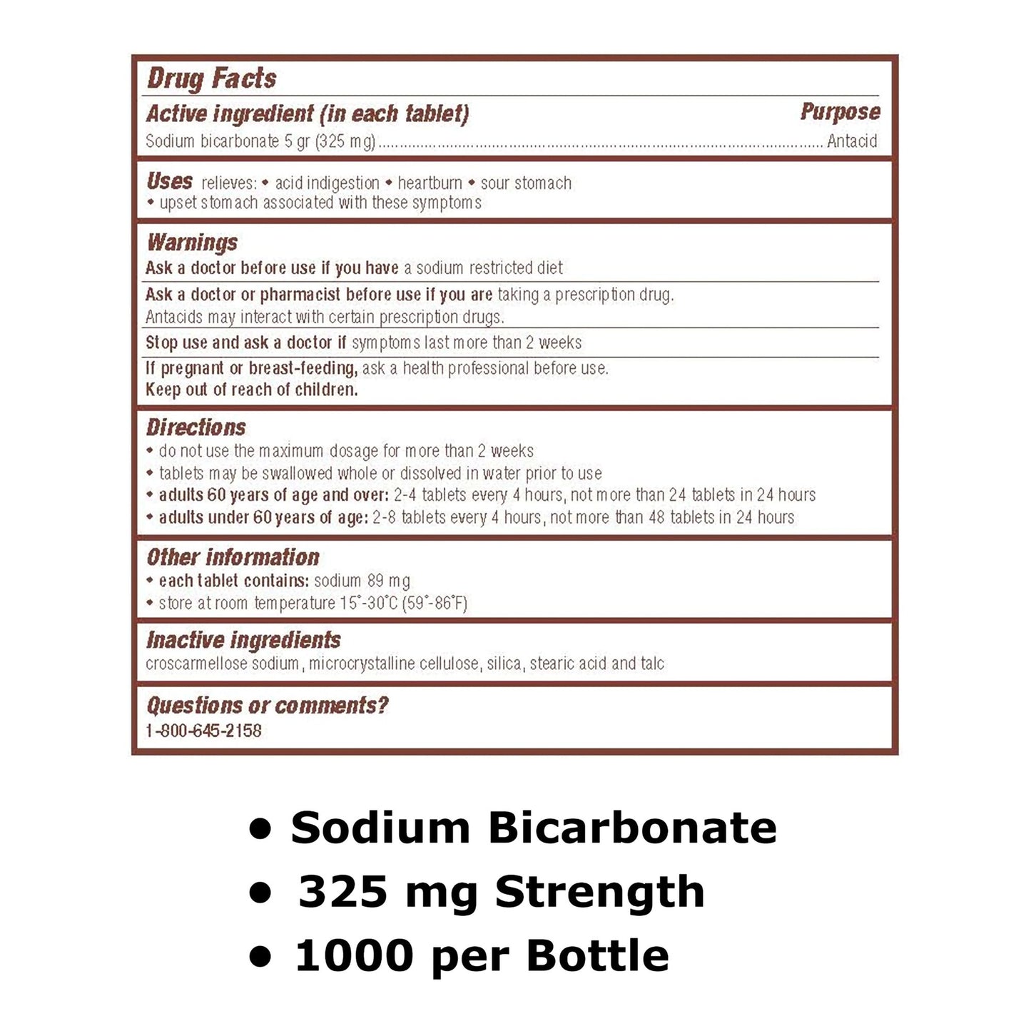 SODIUM BICARB, TAB 325MG (1000/BT)