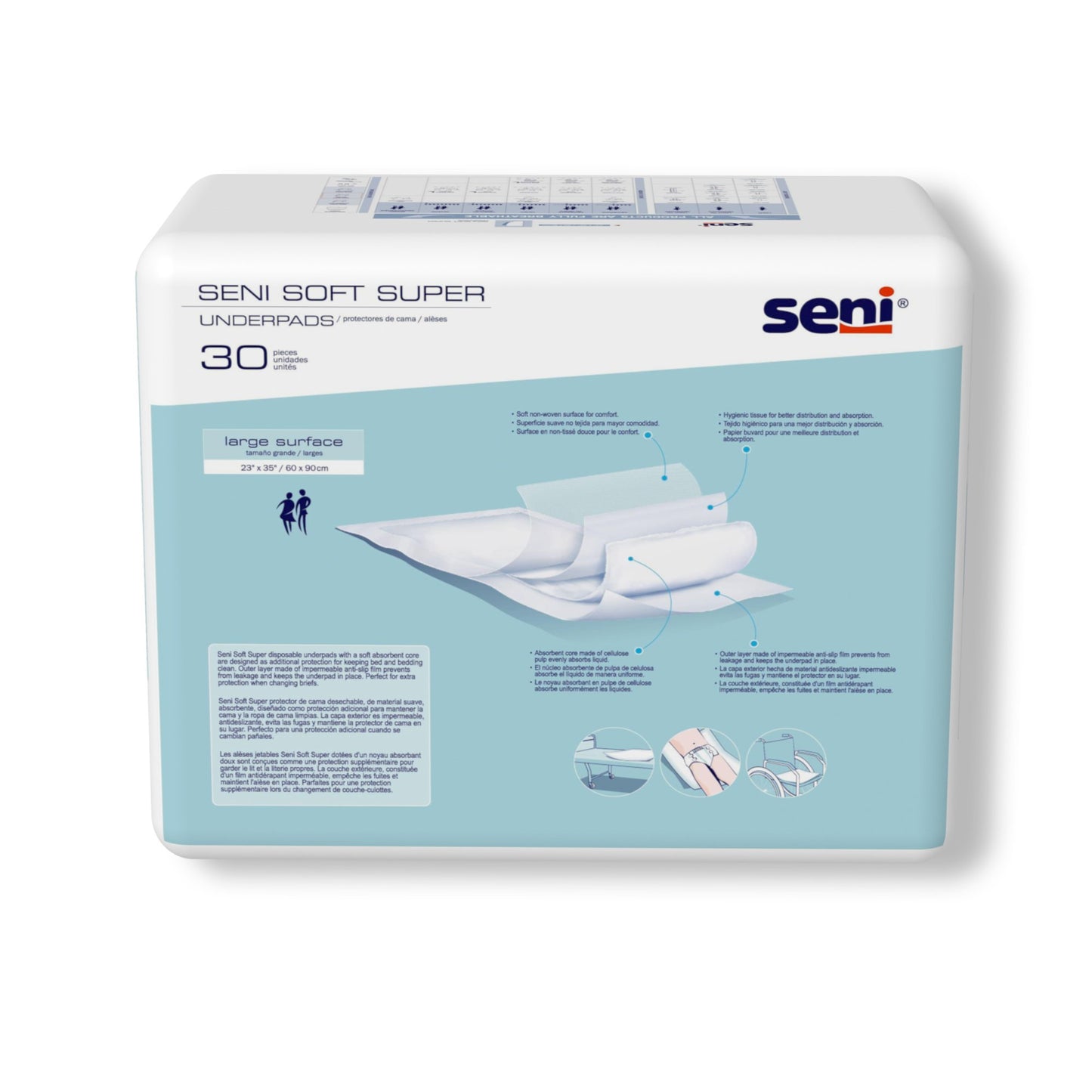 UNDERPAD, SENI SOFT SUPER HYGIENIC 23"-35" (30/PK 2PK/CS)