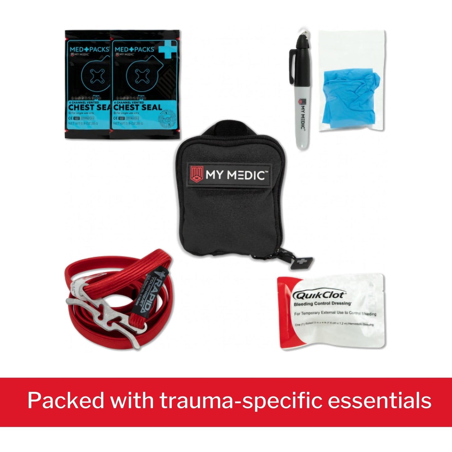 FIRST AID KIT, EVERYDAY CARRY PRO WATERPRF BLK 5.25X4.75X2"