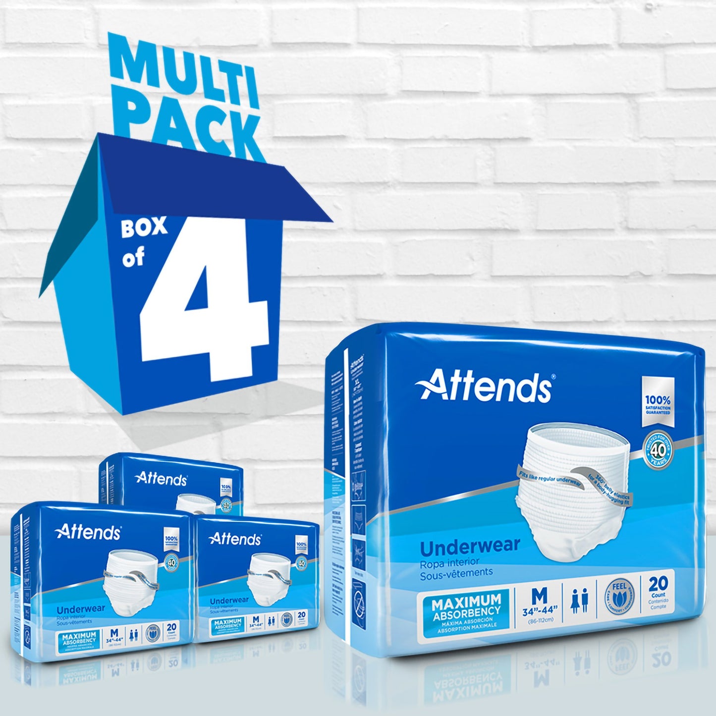 UNDERWEAR, ATTENDS MAX ABSRB MED (20BG 4BG/CS)