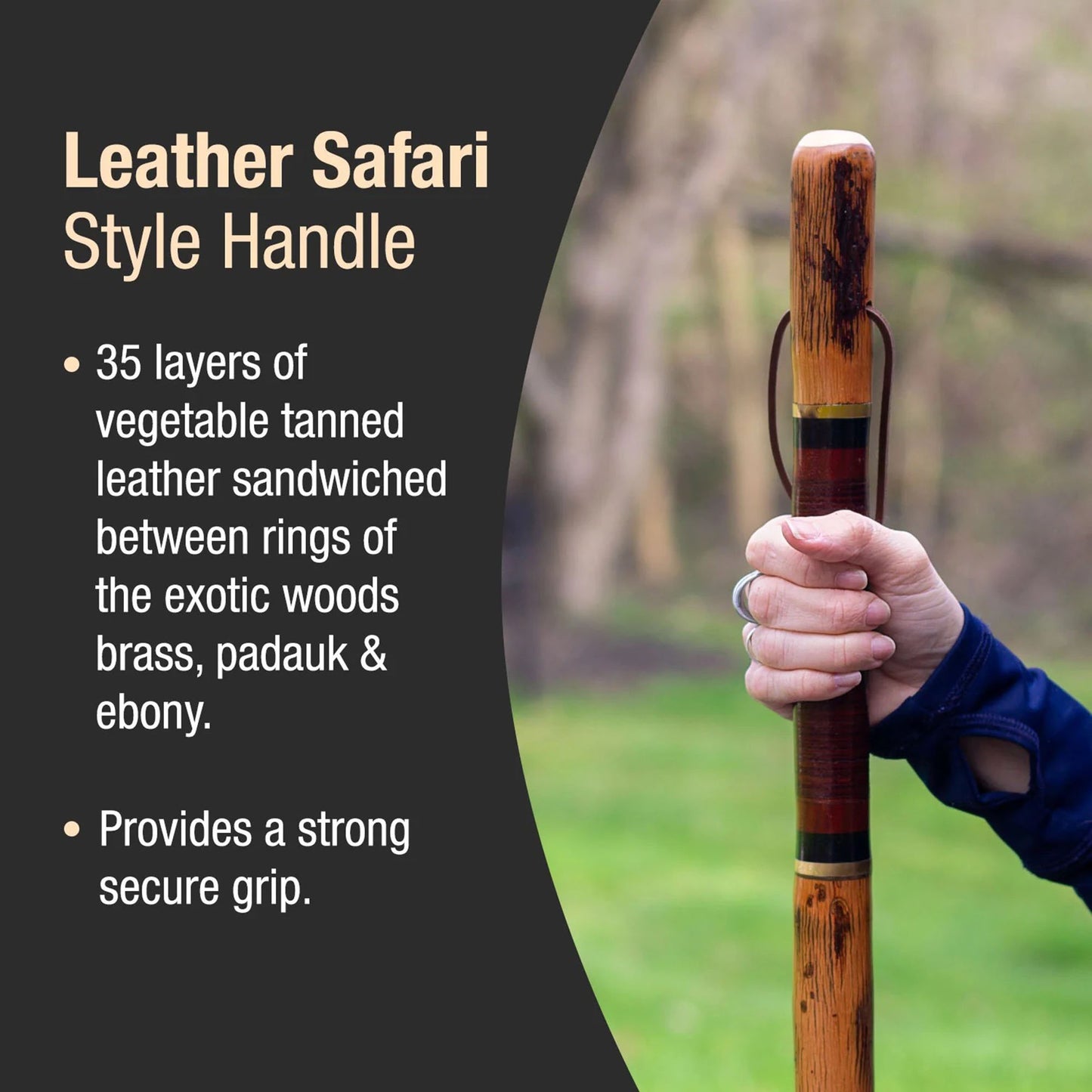 STICK, WALKING WOOD BRAZOS 55 FREE FORM LEATHER SAFARI 55"