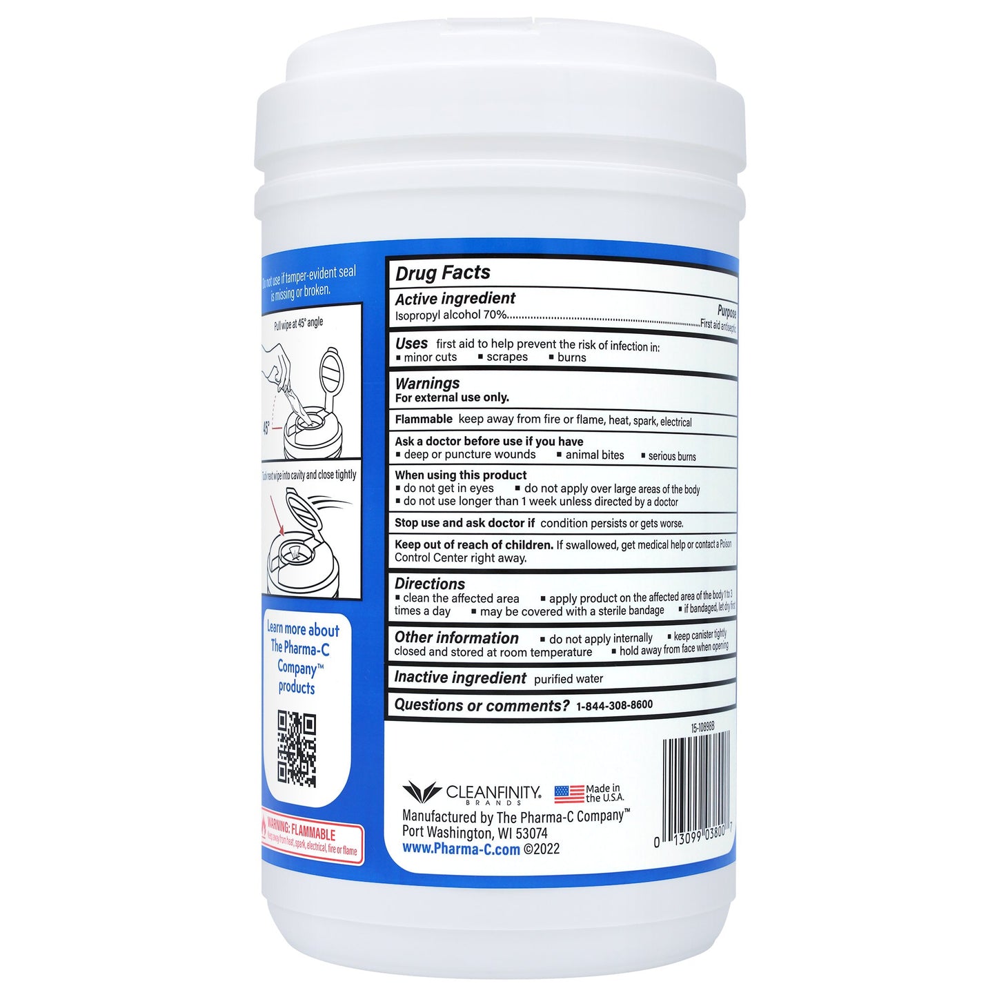WIPE, WET PHARMA-C ISOPROPYL ALCOHOL 70% (175/CT 6CT/CS)