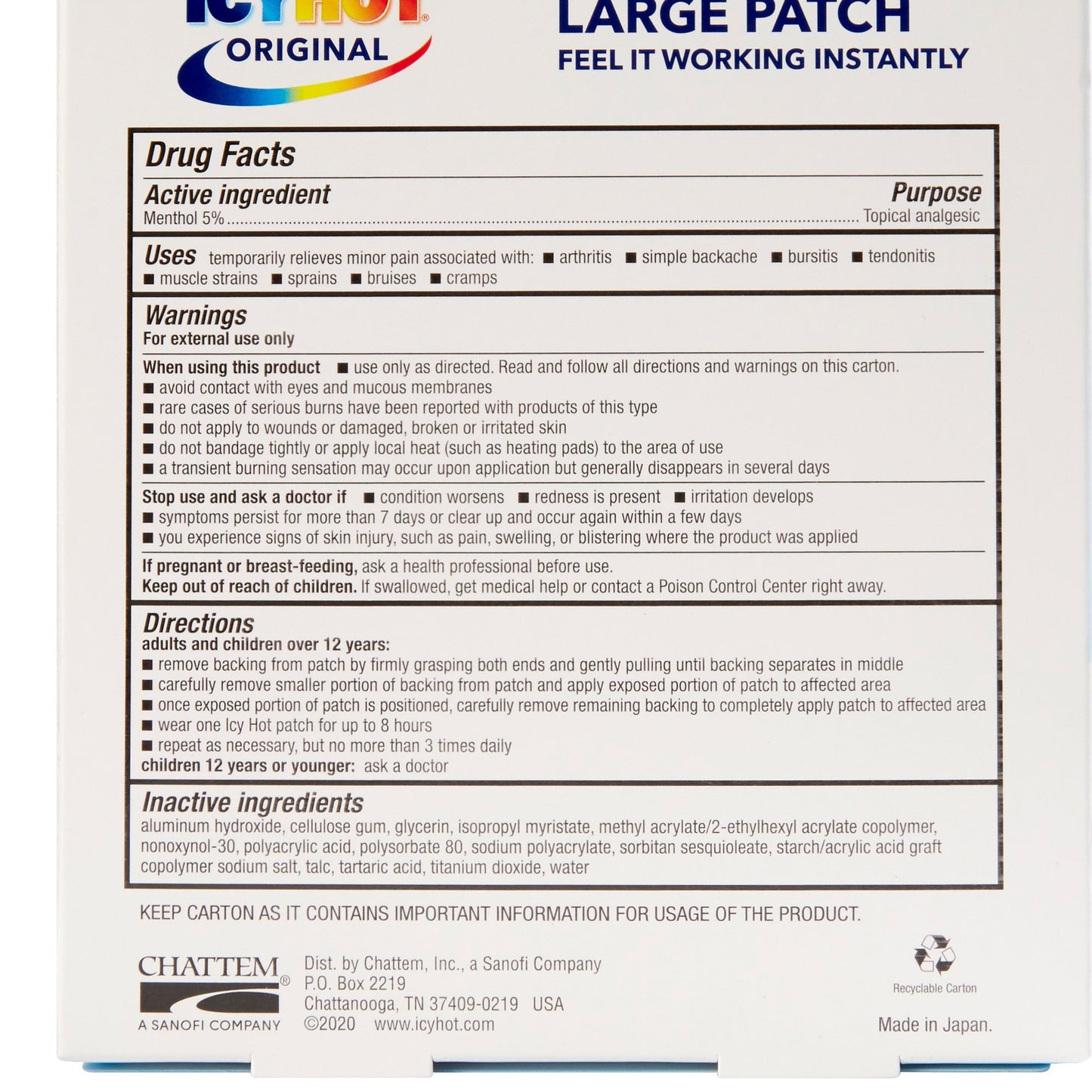ICY HOT, BACK PATCH (5/PK)
