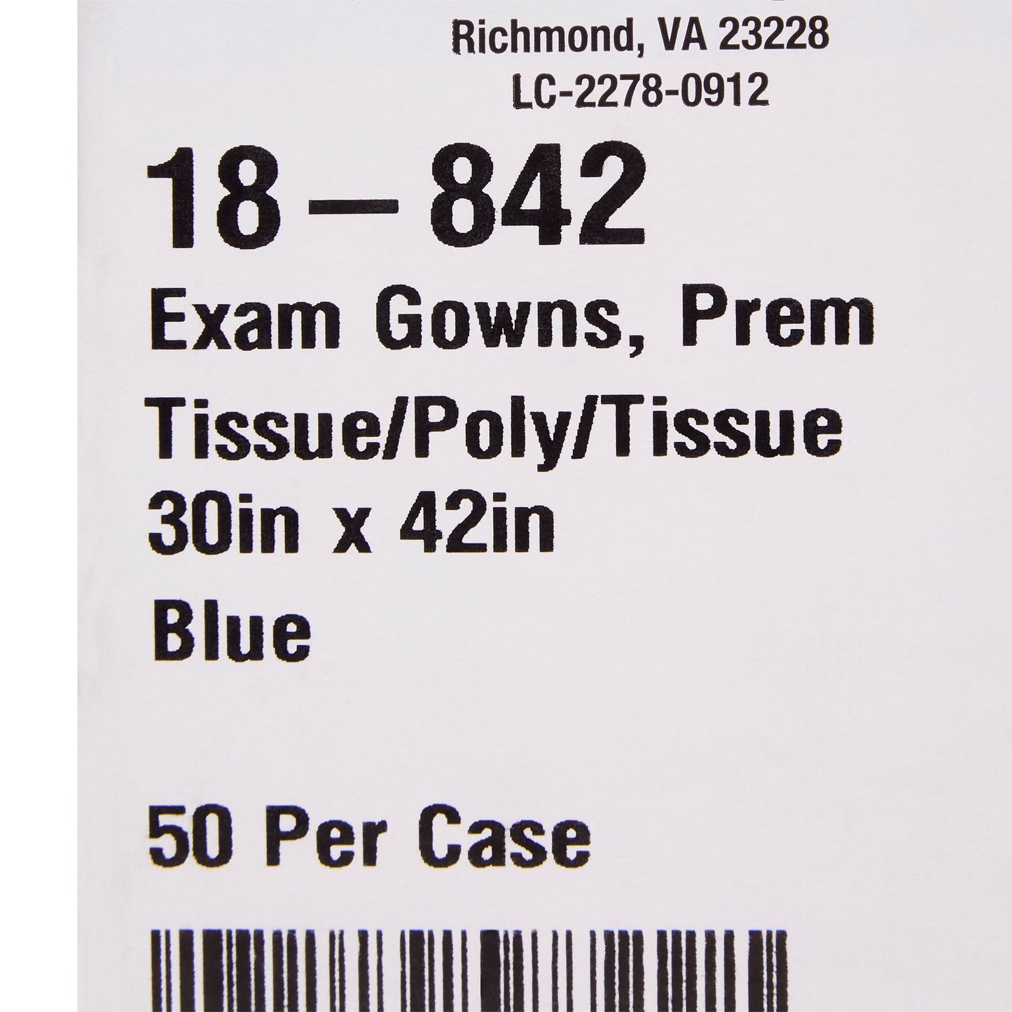 GOWN, EXAM T/P/T F/B OPN BLU 30X42 (50CS)
