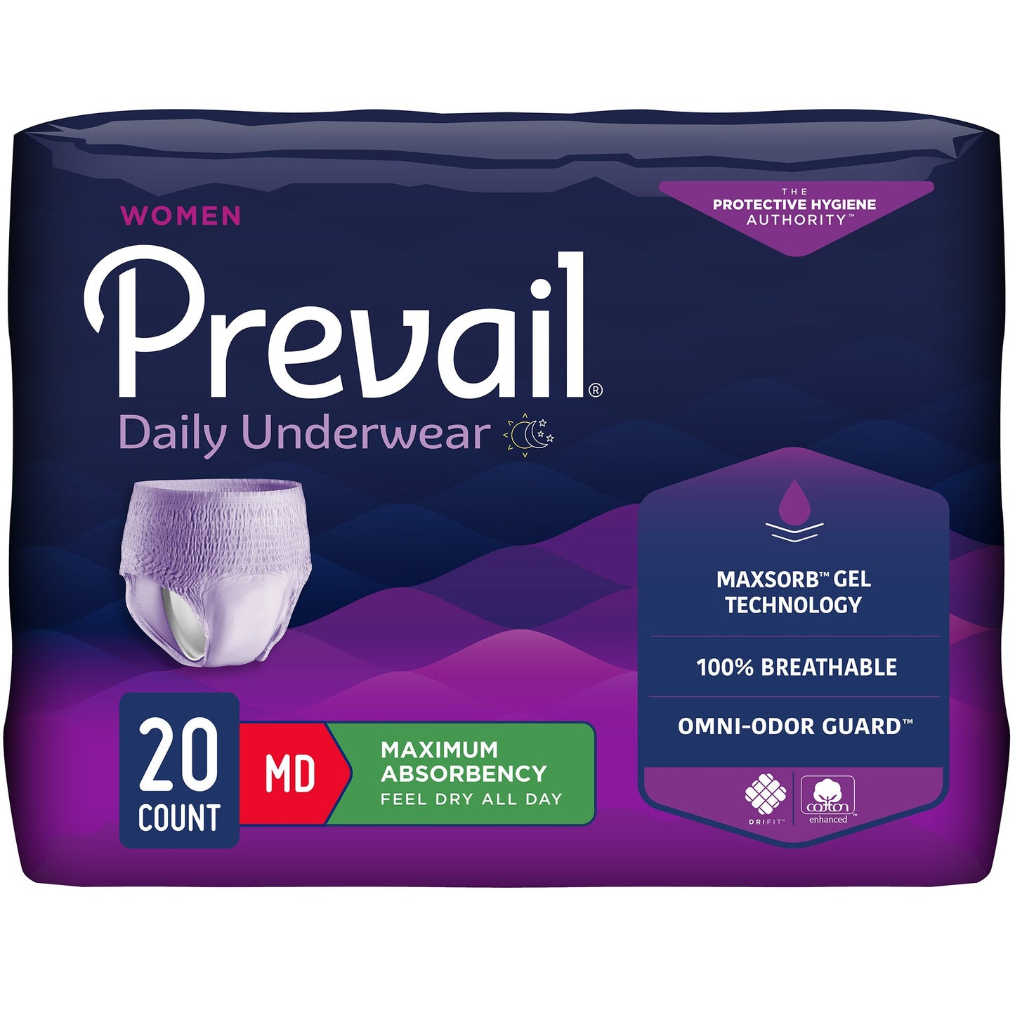 UNDERWEAR, PREVAIL WOMEN 28"-40" MED (20/BG 4BG/CS)