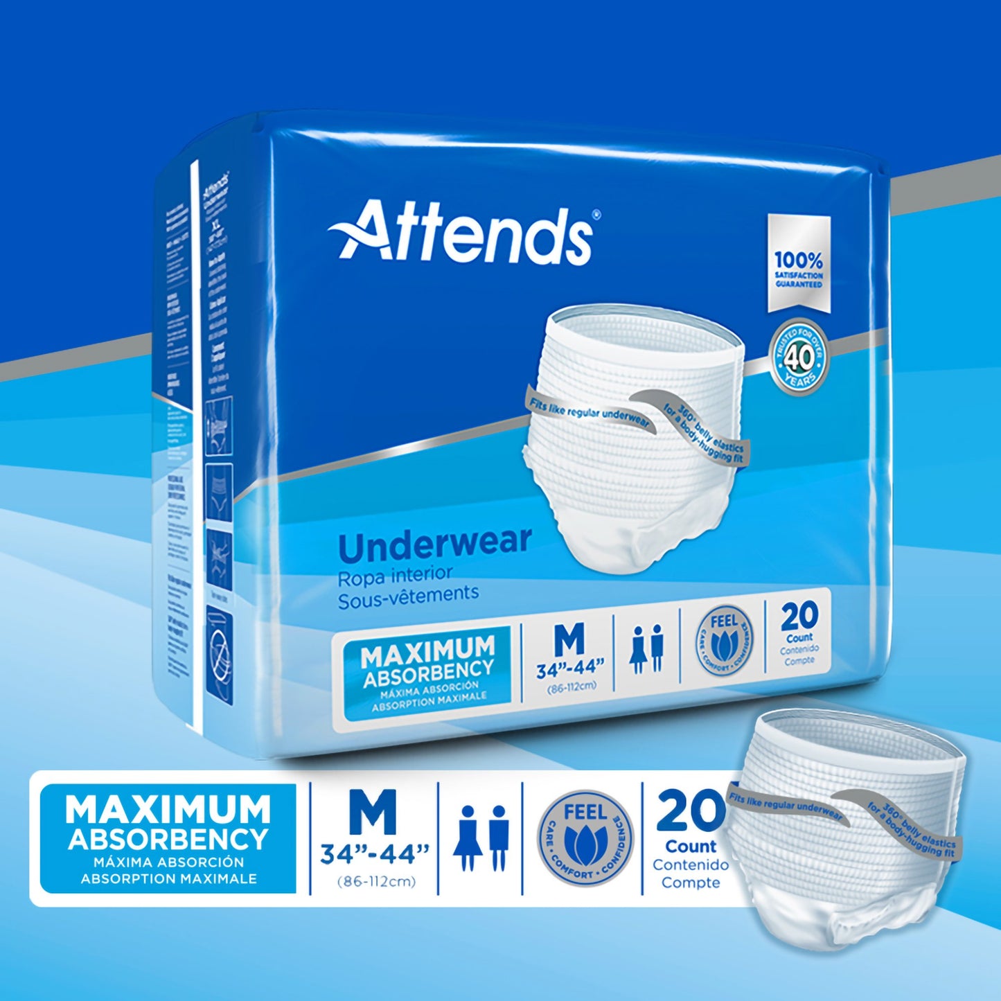 UNDERWEAR, ATTENDS MAX ABSRB MED (20BG 4BG/CS)