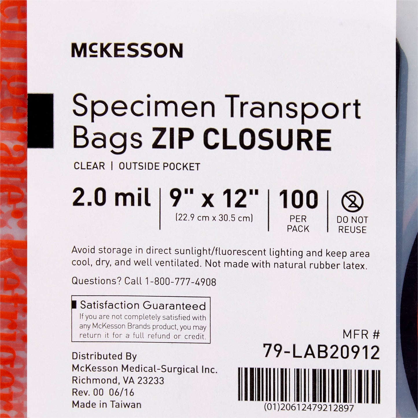 BAG, SPCMN BIOHAZ O/SIDE PCKT ZIPLCK 9X12 (100/PK)
