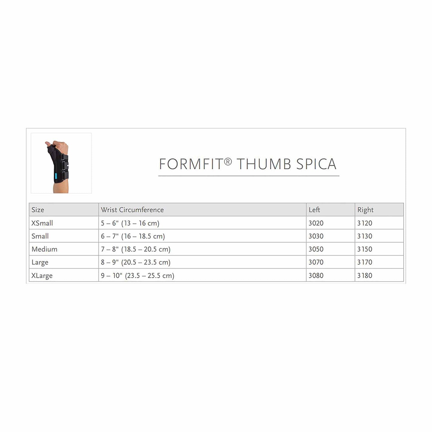 THUMB SPLINT, SPICA FORMFIT LTLG 8"