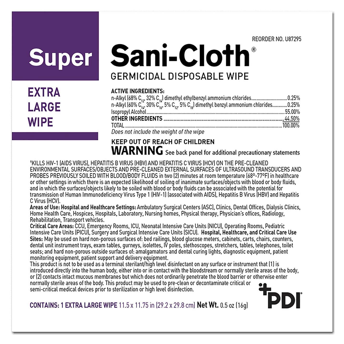 WIPE, SANICLOTH GERMICIDE 11 3/4"X11 1/2" (50/SL)